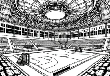 Handballfeld in Halle – Ausmalbild detailreich kostenlos