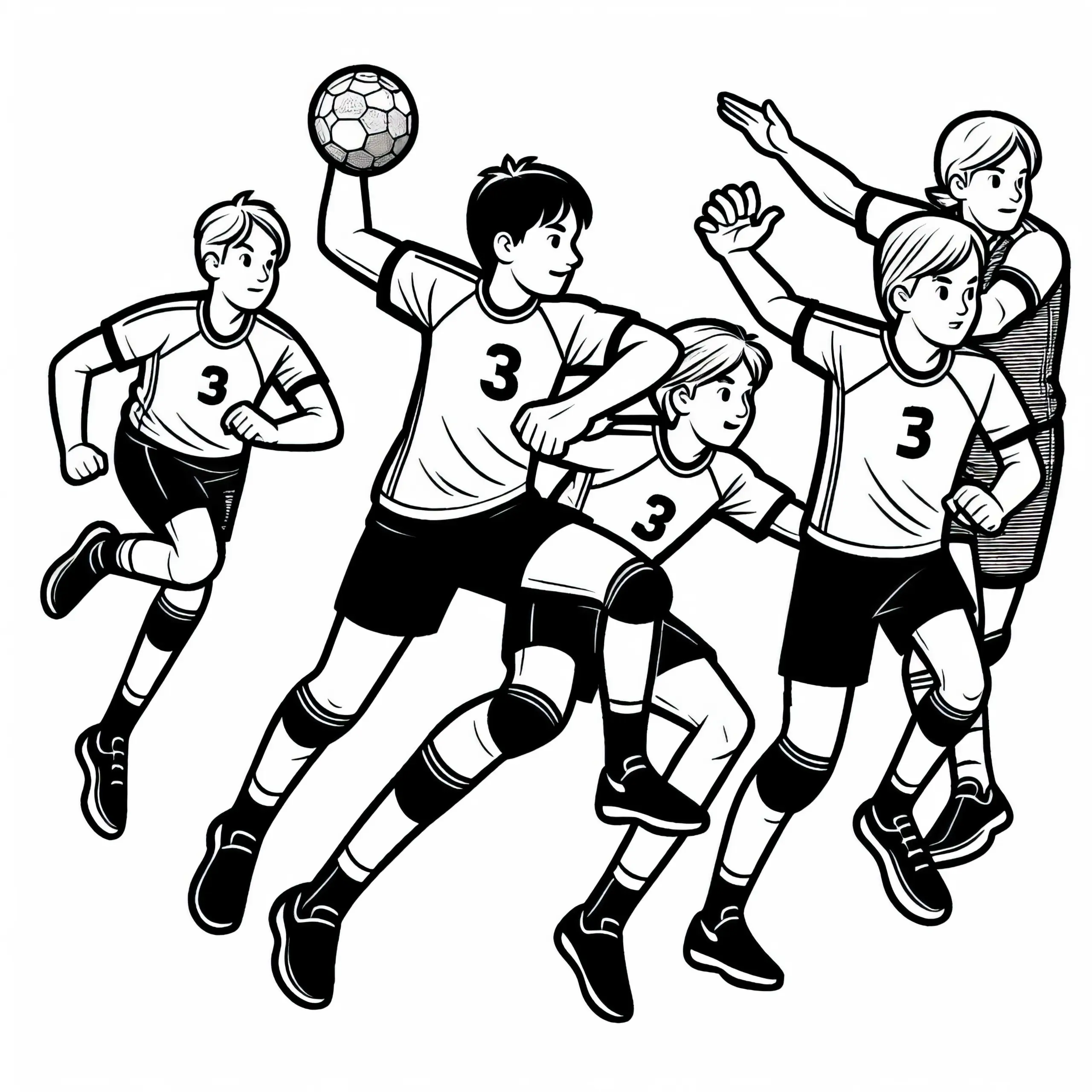 Handballteam führt Angriff aus – Ausmalbild gratis