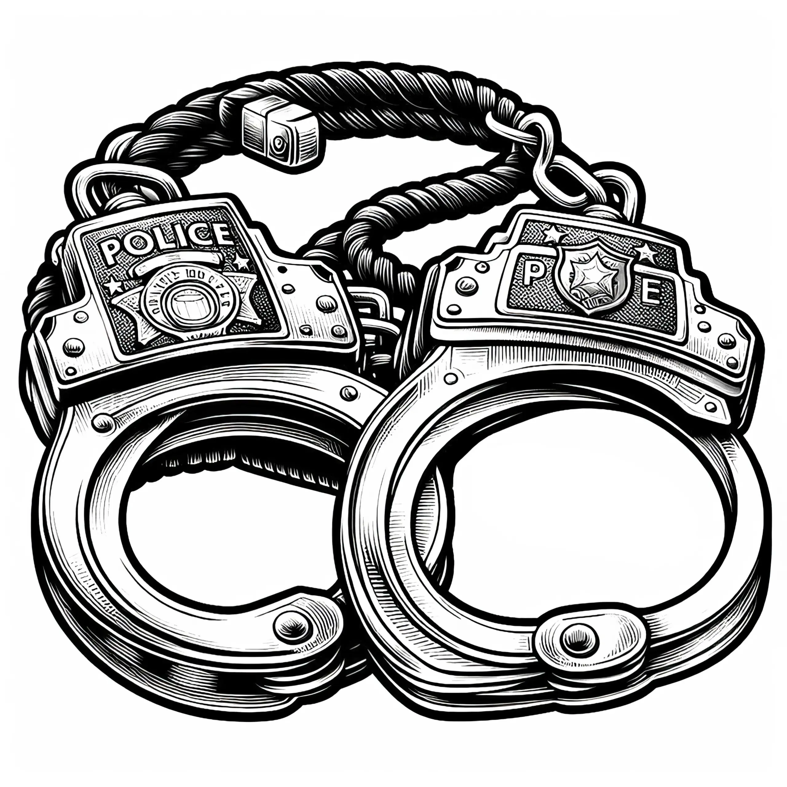 Handschellen eines Polizisten – Detailreiches Ausmalbild zum Download