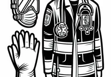 Handschuhe und Schutzmaske für Rettungssanitäter – Malvorlage Kostenlos