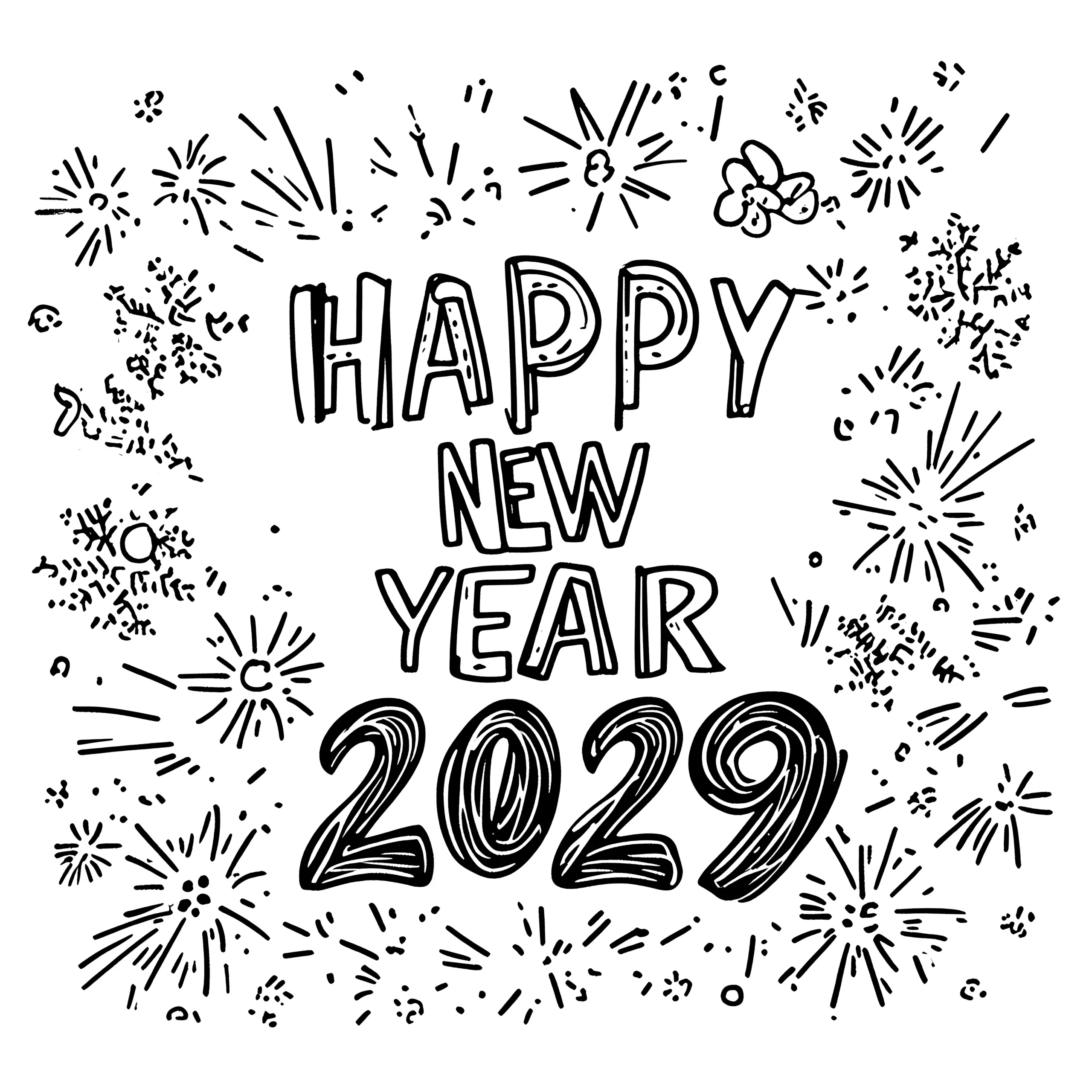 Happy New Year 2029: gratis Malvorlage (Ausmalbild)