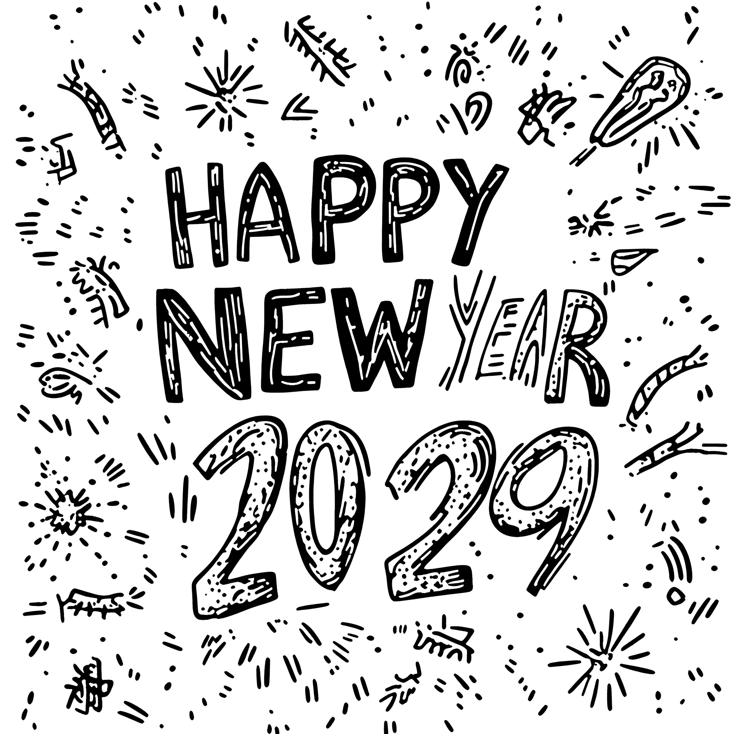 Happy New Year 2029: kostenloses Ausmalbild