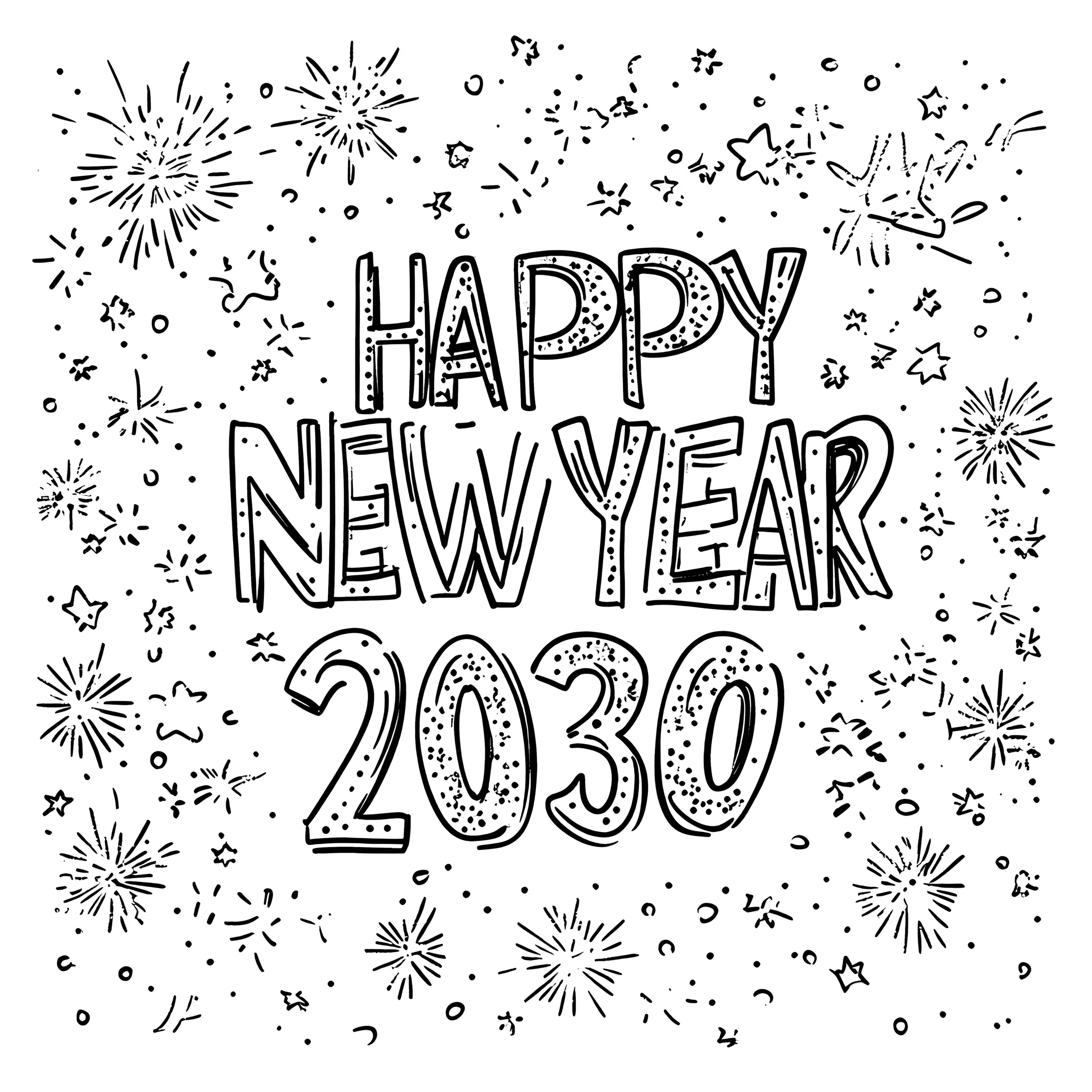 Happy New Year 2030: gratis Malvorlage (Ausmalbild)