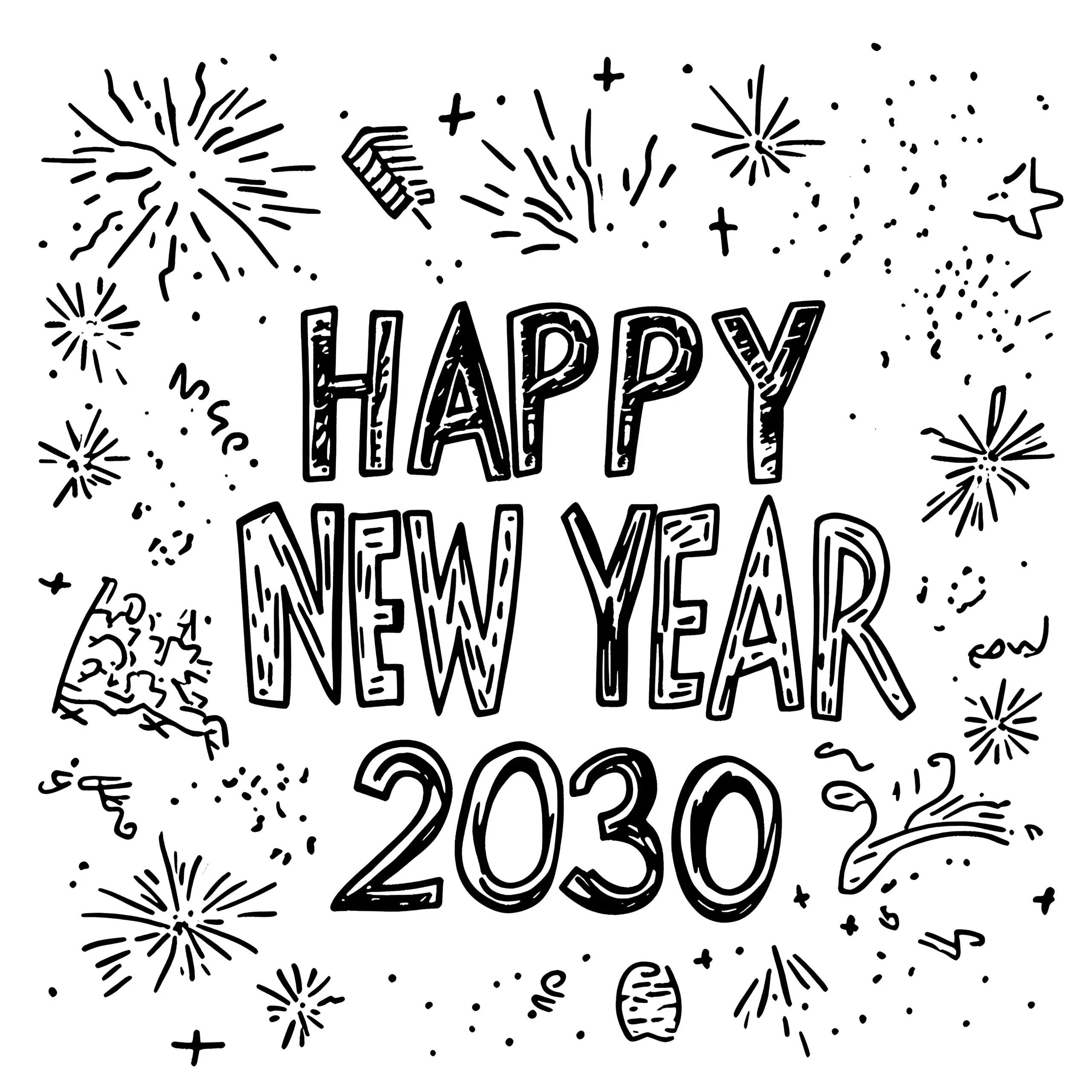 Happy New Year 2030: kostenloses Ausmalbild