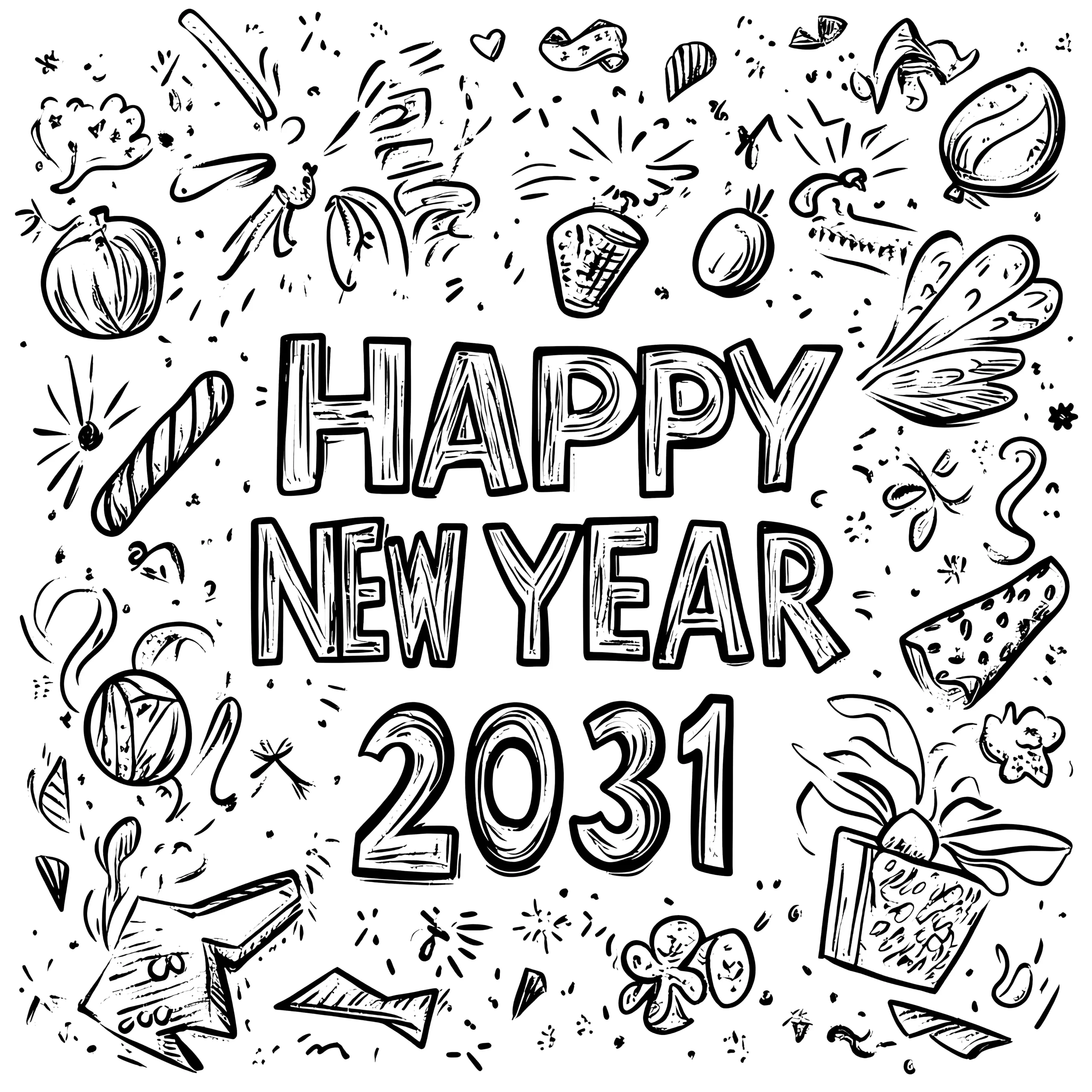 Happy New Year 2031: kostenloses Ausmalbild