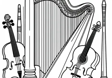 Harfe Ausmalbild Streichinstrument Gratis