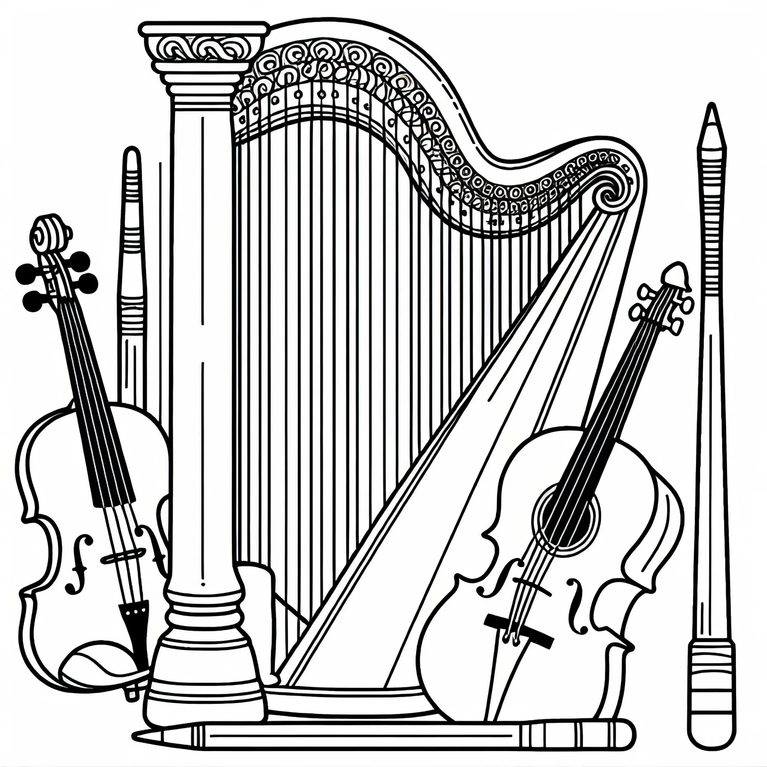 Harfe Ausmalbild Streichinstrument Gratis