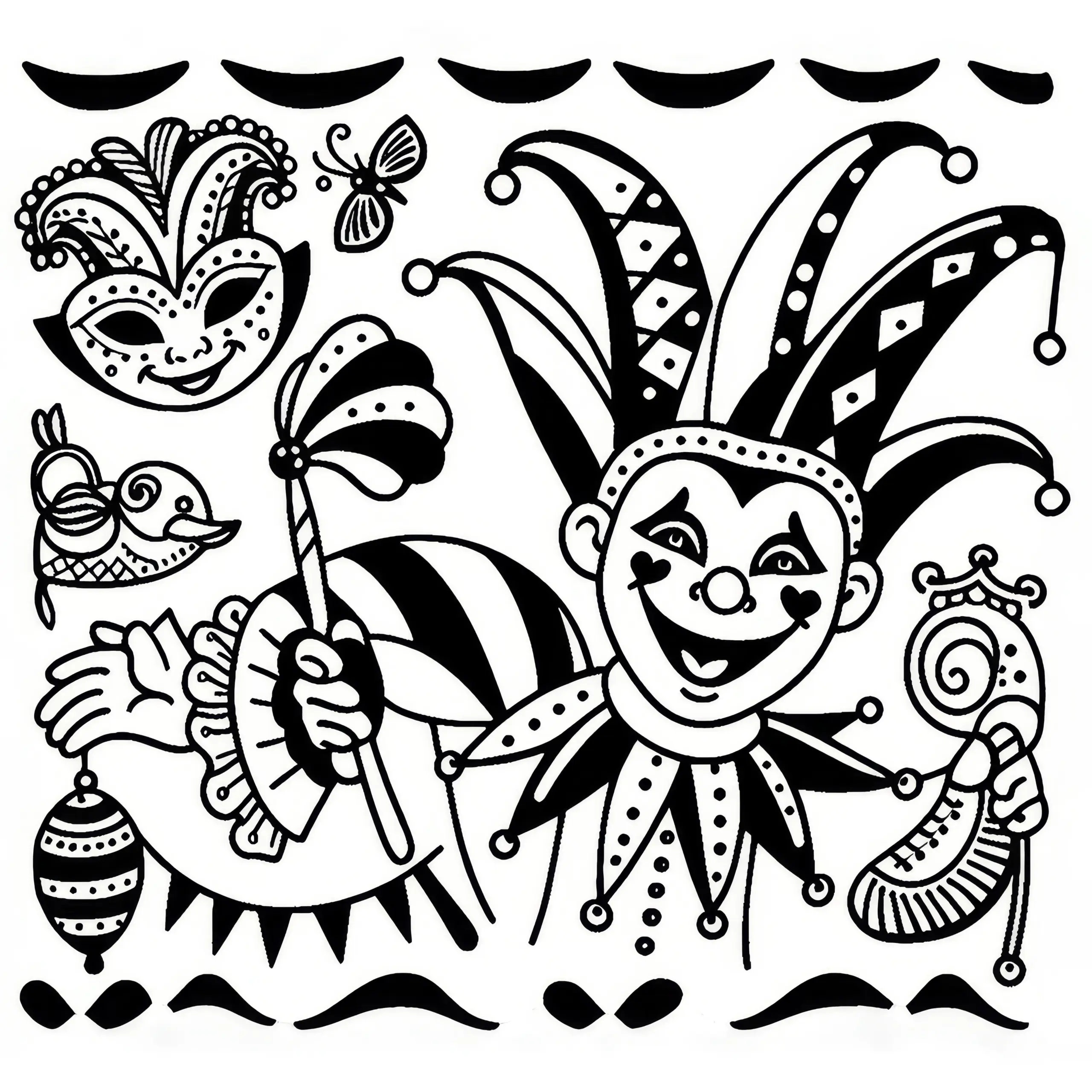 Harlekin Fasching Ausmalbild – Einfach und Kostenlos