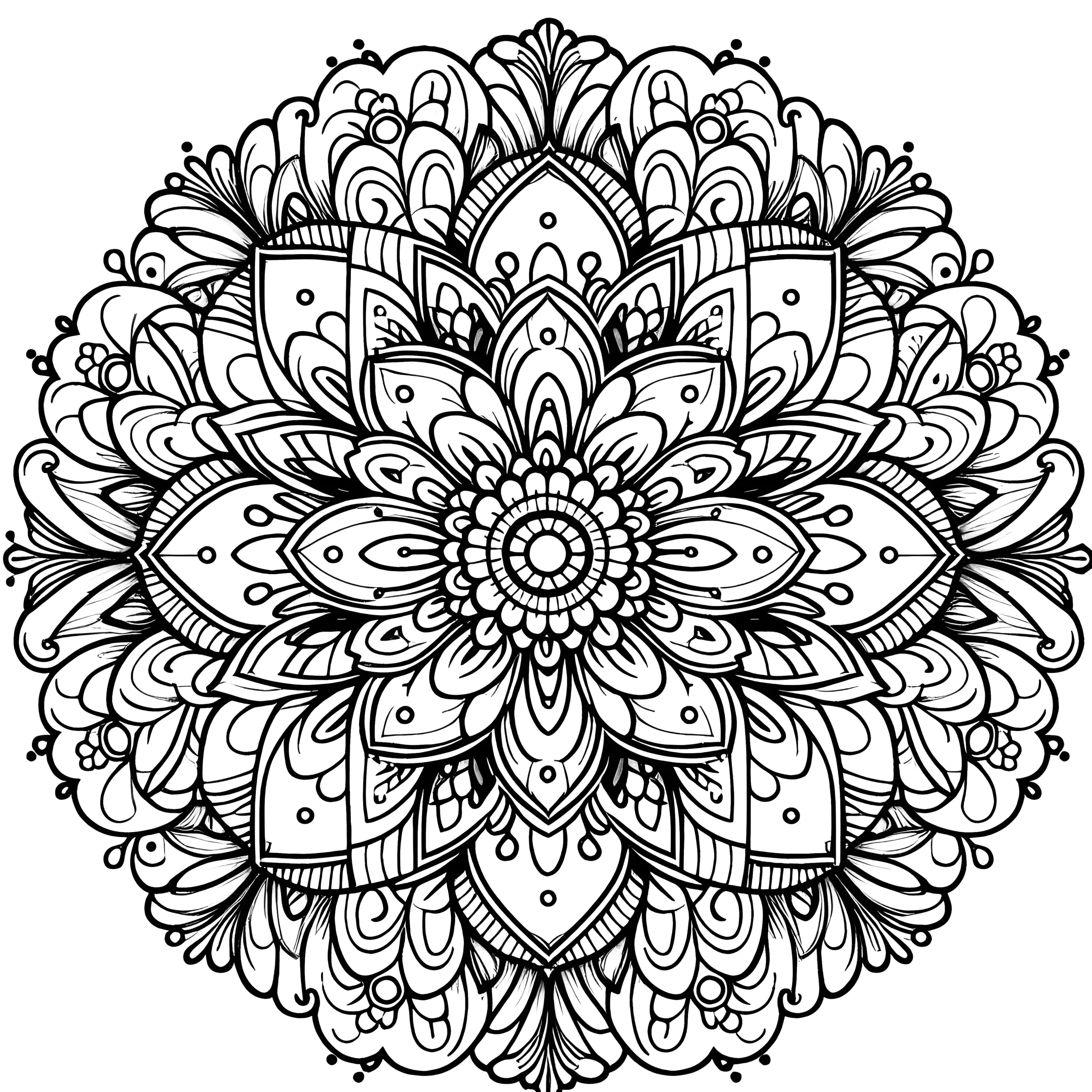Harmonisches Blüte-Mandala: Bild zum kostenlosen Download (Ausmalbild)