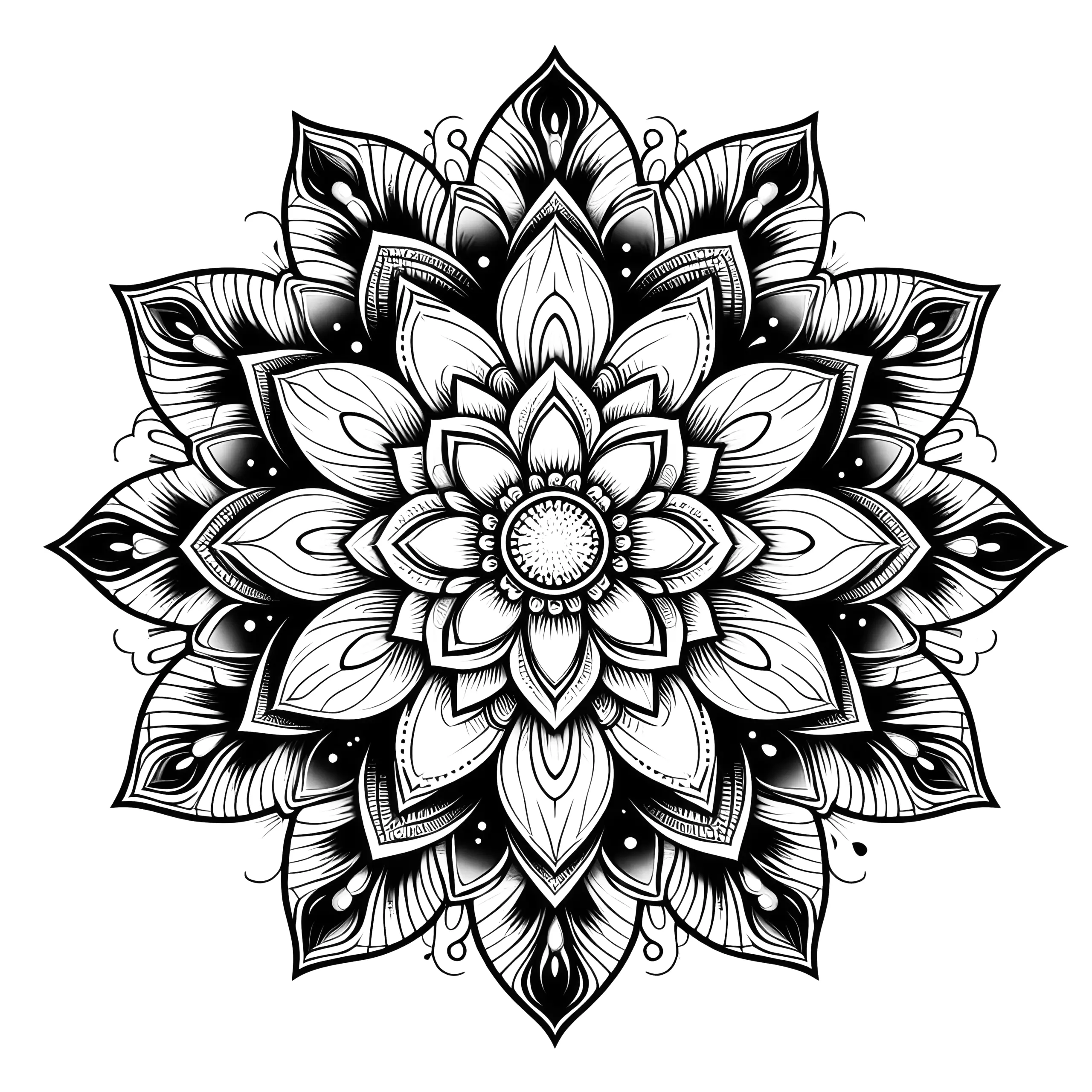 Harmonisches Blüten-Mandala: Schichtweise florale Symmetrie (Bild zum Download) (Ausmalbild)