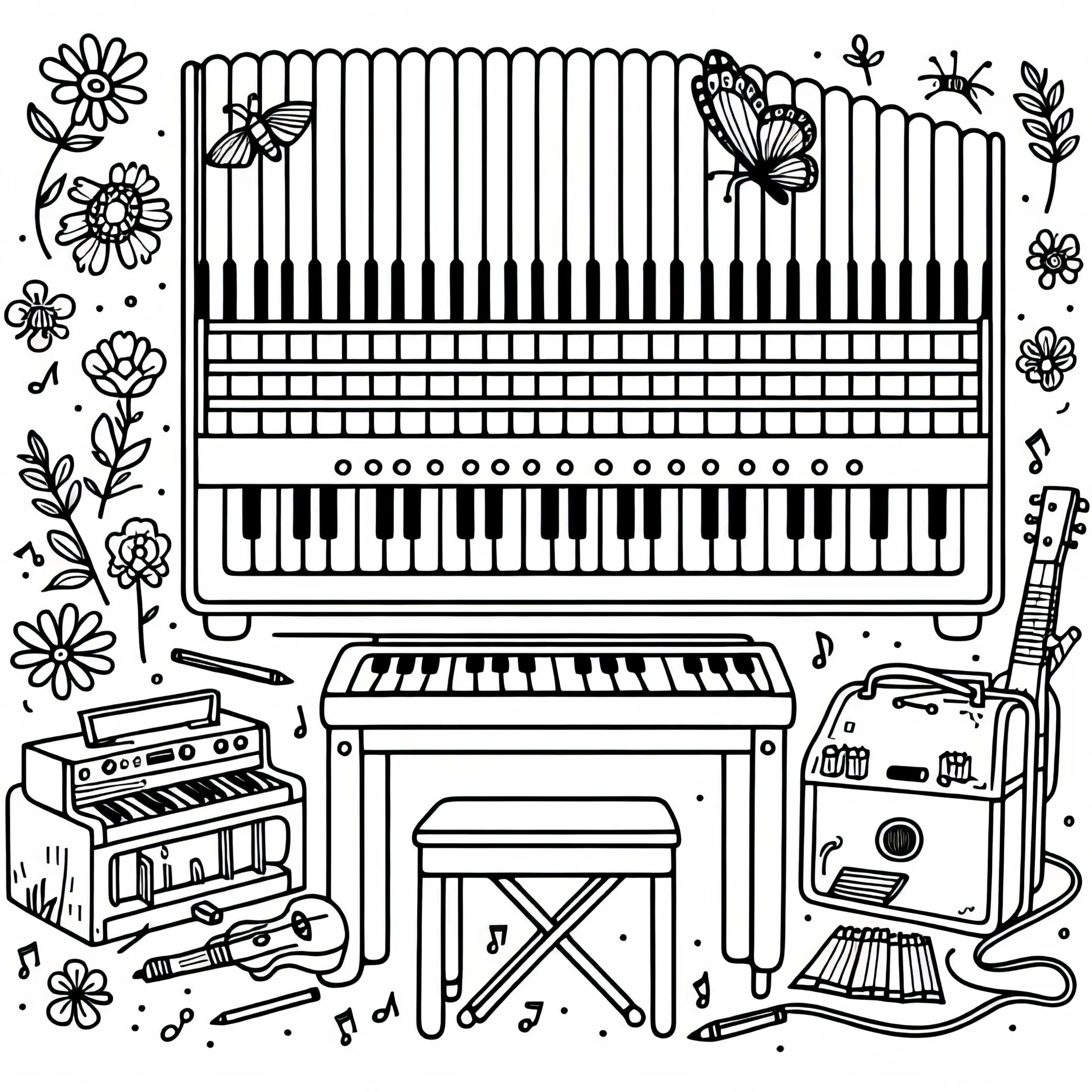 Harmonium Ausmalbild – Kostenloses Tasteninstrument zum Download