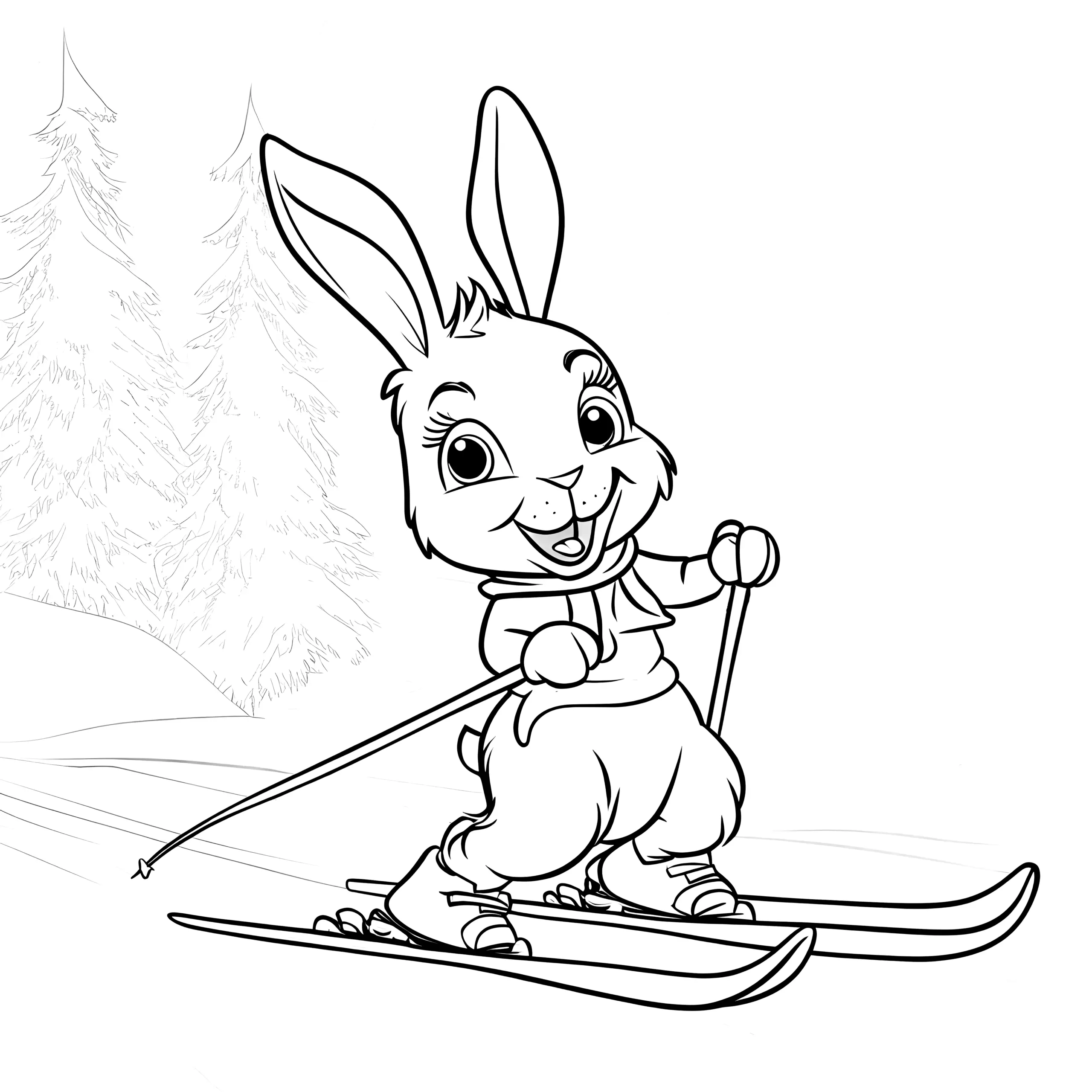Hase beim Skifahren: kostenlose Malvorlage (Ausmalbild)