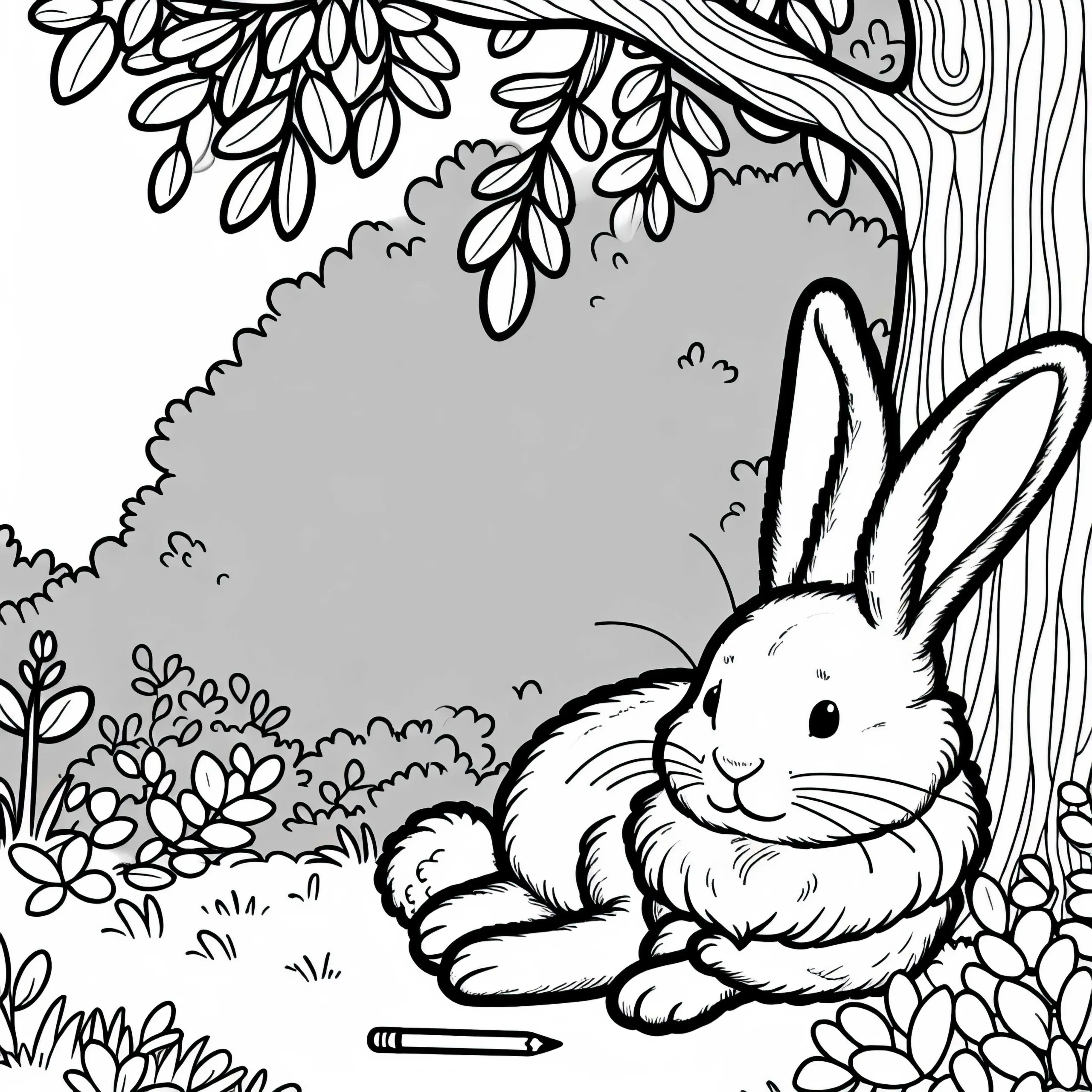 Hase sitzt unter Baum – Ausmalbild kostenlos