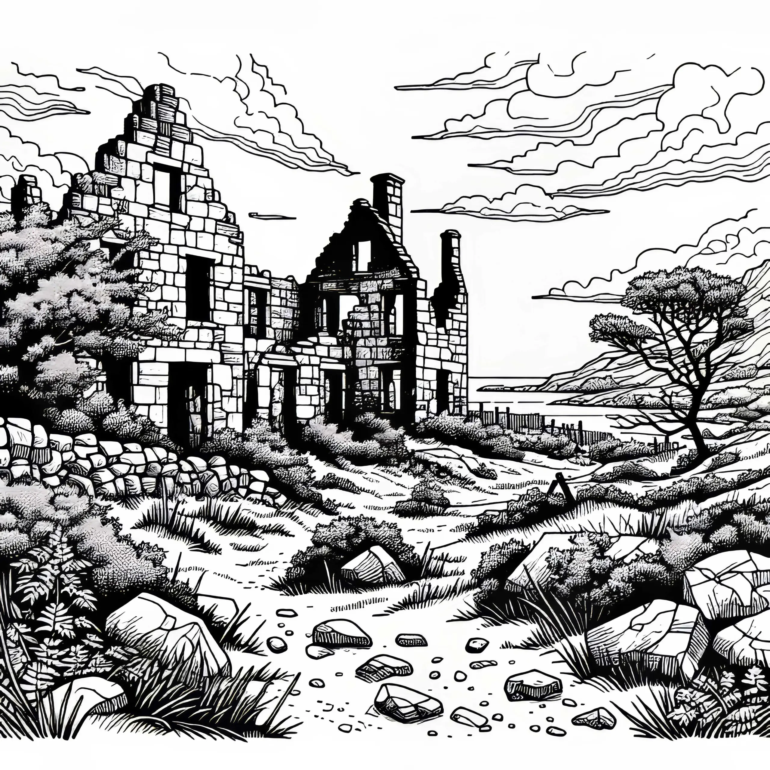 Hausruine Malvorlage Kostenlos (Ausmalbild)
