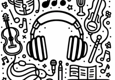 Headset für Musiker als Ausmalbild für Zubehör von Musikinstrumenten kostenlos