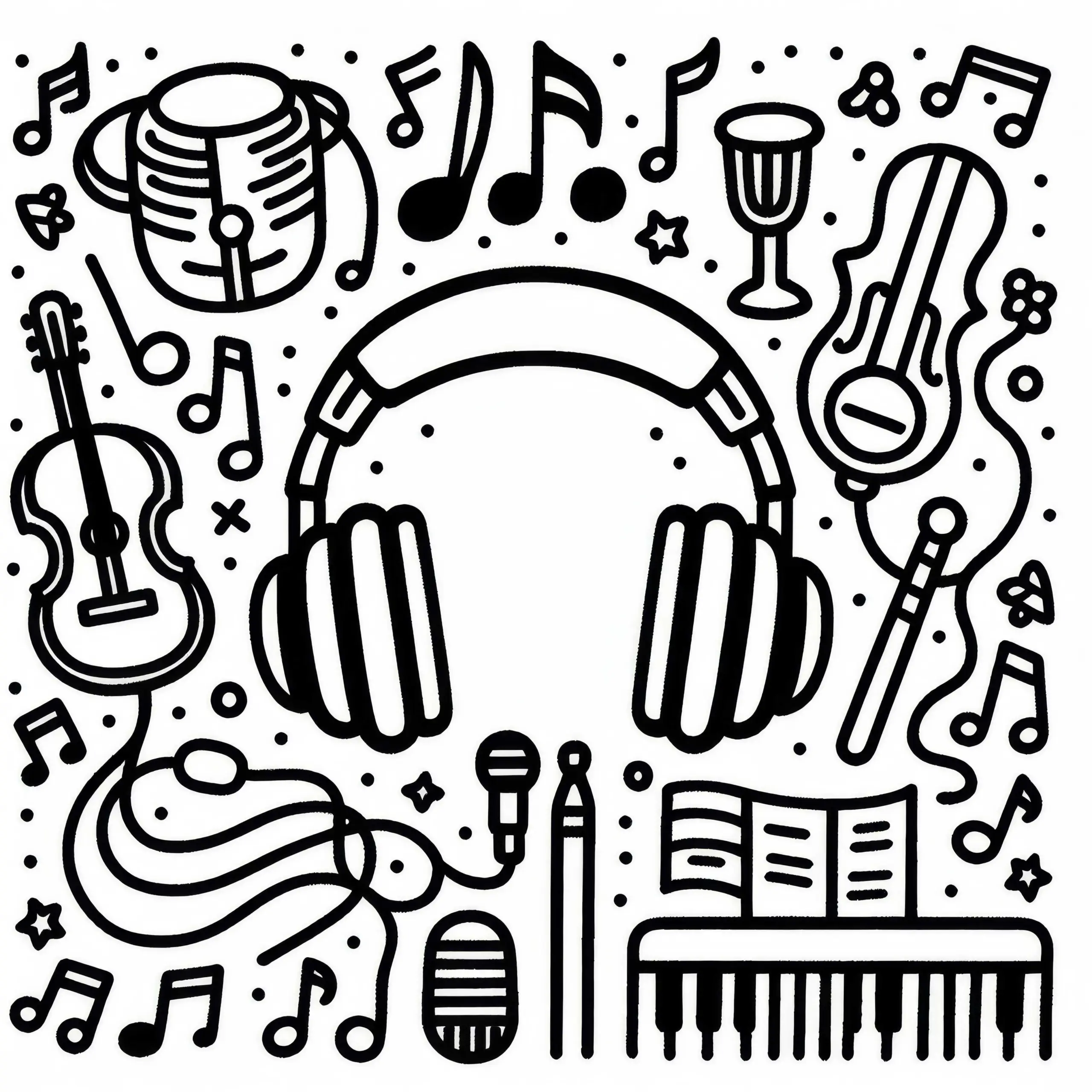 Headset für Musiker als Ausmalbild für Zubehör von Musikinstrumenten kostenlos