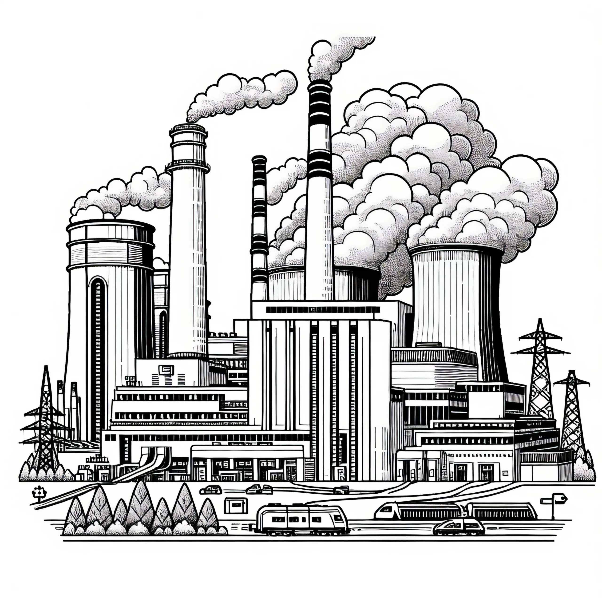 Heizkraftwerk Malvorlage zum Ausmalen und Gratis-Download (Ausmalbild)