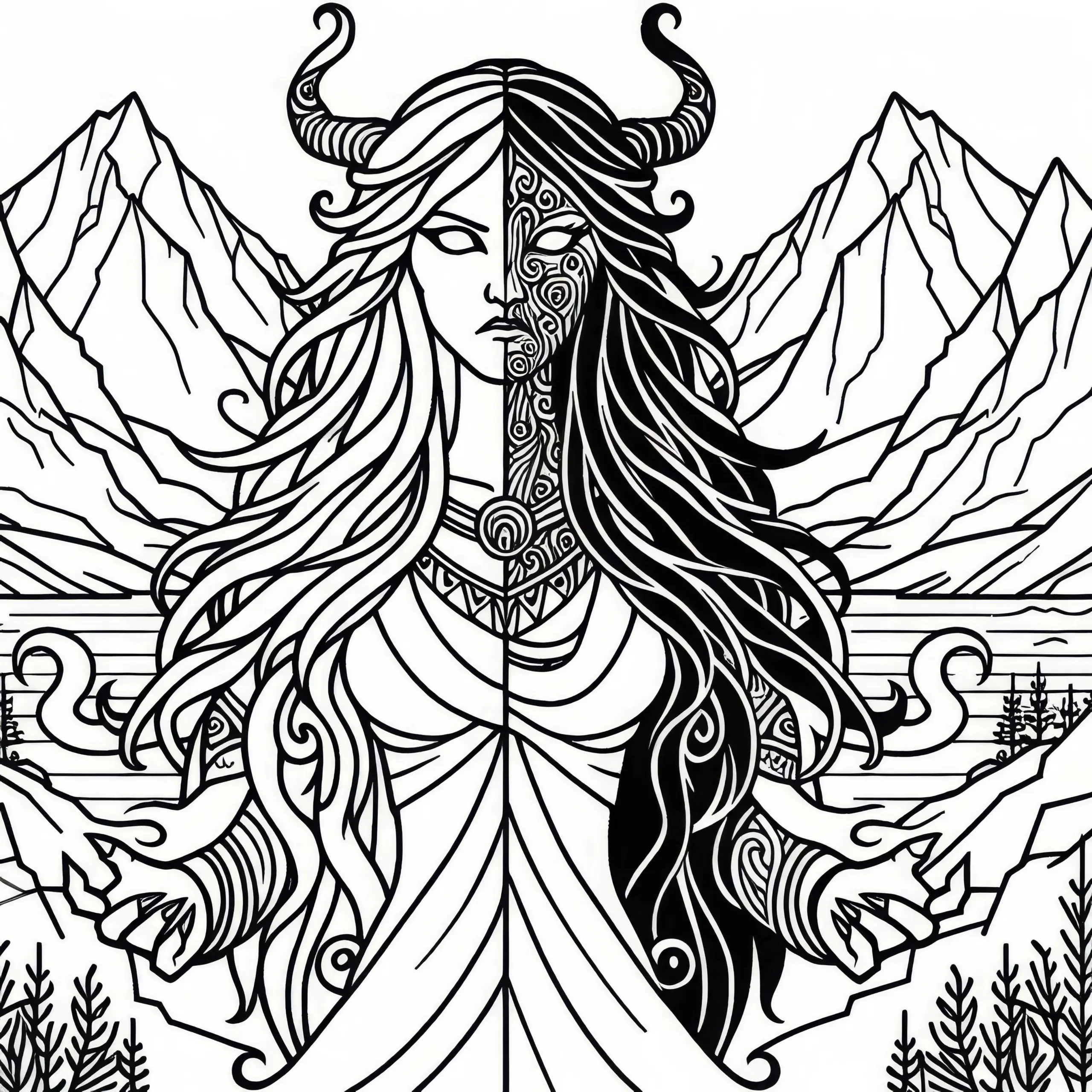Hel, die Herrscherin der Unterwelt: Halb lebendig, halb tot – Ausmalbild für nordische Mythologie