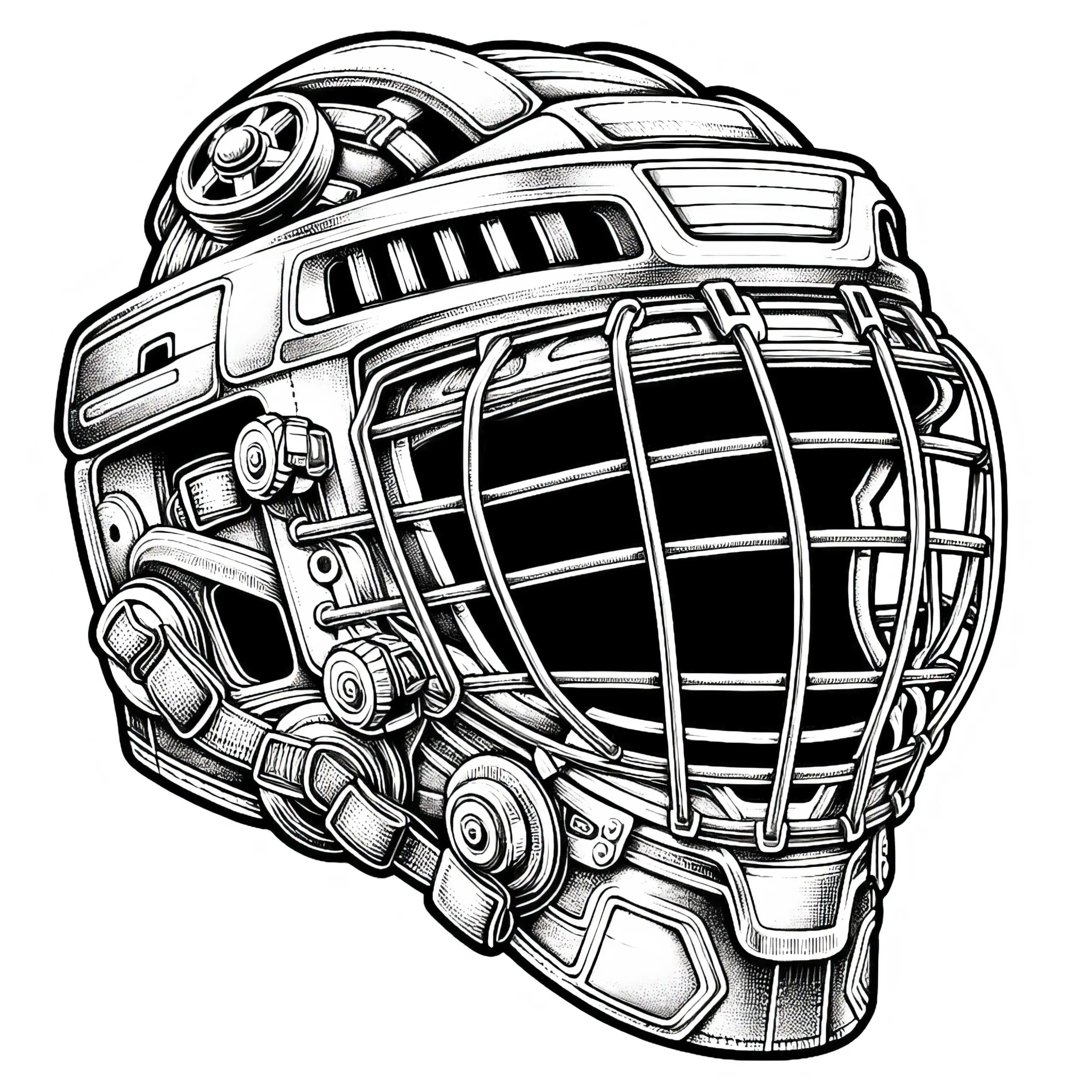 Ausmalbild eines Helm für Eishockey Spieler – Detailreich und kostenlos