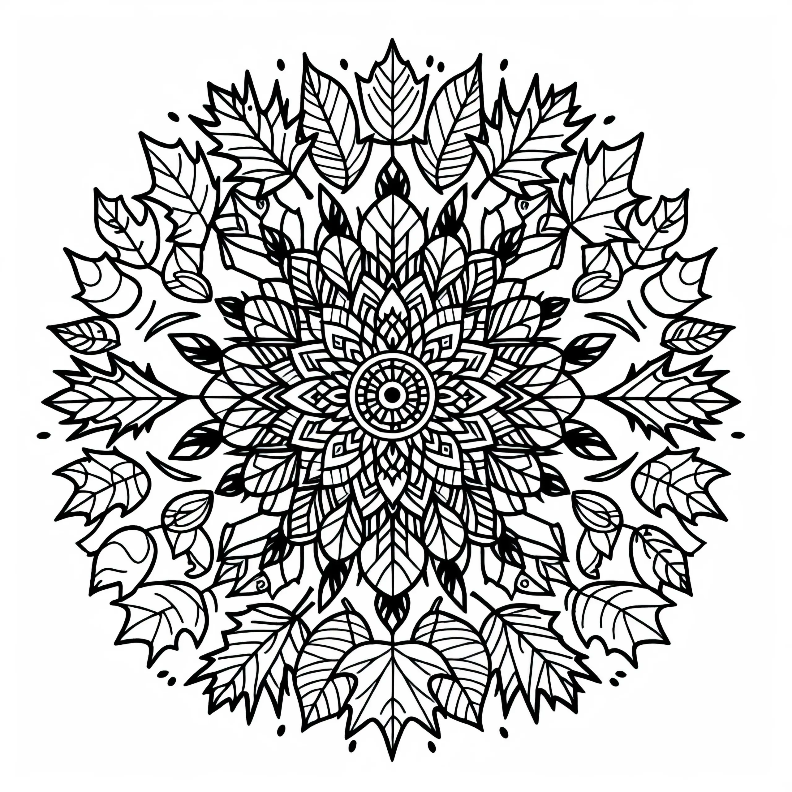 Herbstblätter Mandala Malvorlage Gratis (Ausmalbild)