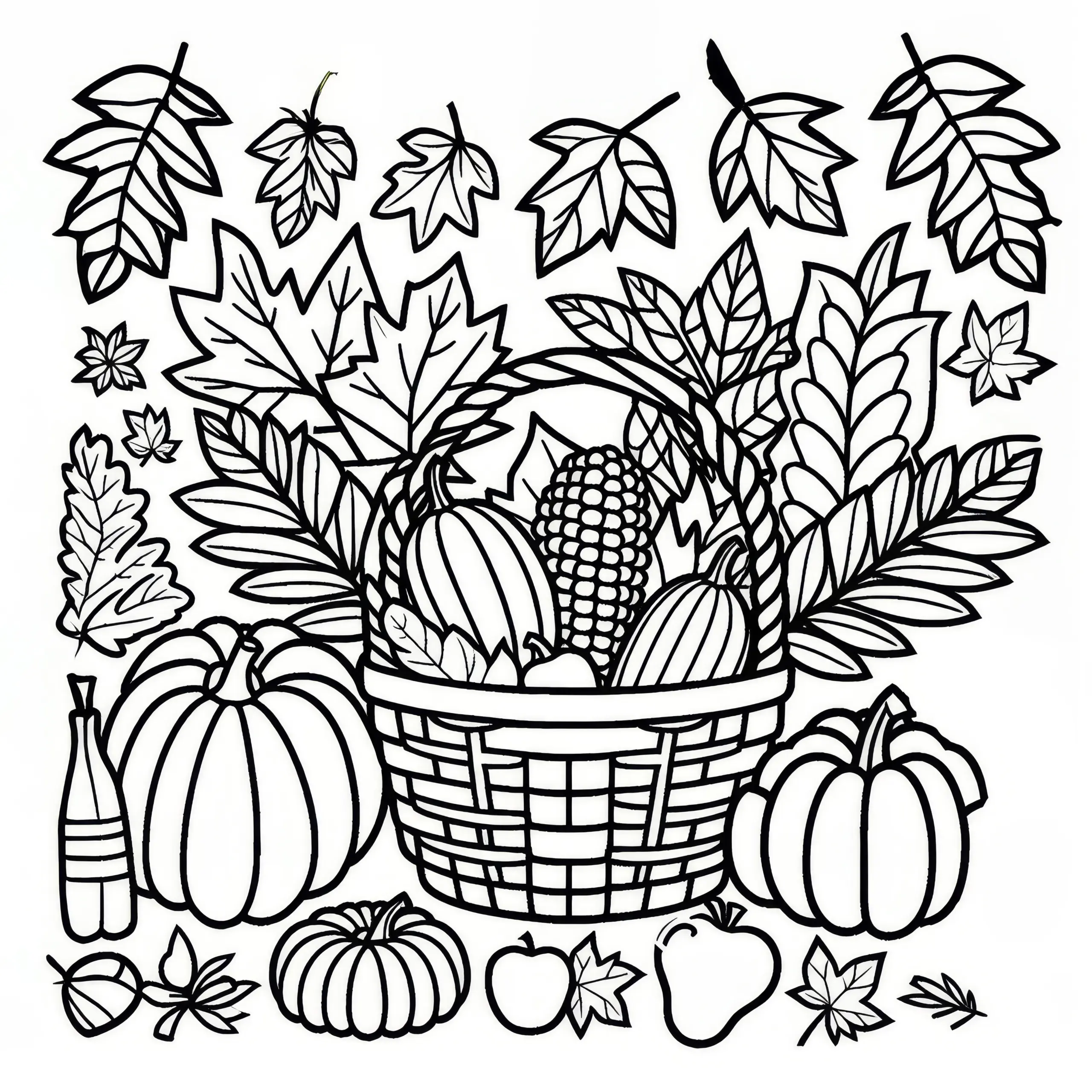 Herbstlaub beim Erntedankfest: Einfaches Ausmalbild (Gratis)