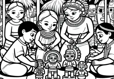 Herstellung von Figuren für ein Ritual – Malvorlage Maya gratis