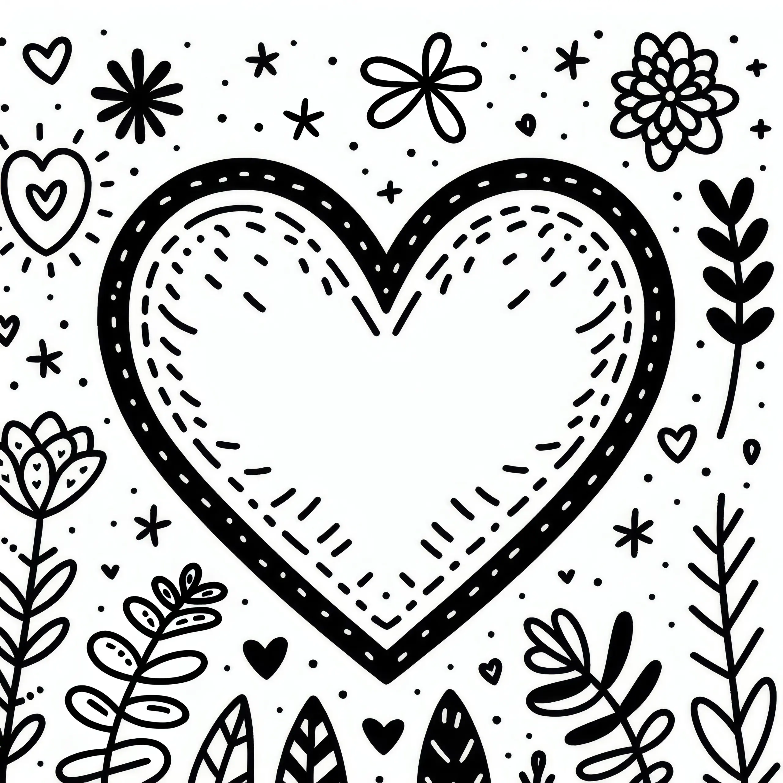 Herz und Blumen auf einem einfachen Ausmalbild für den Valentinstag (Gratis)