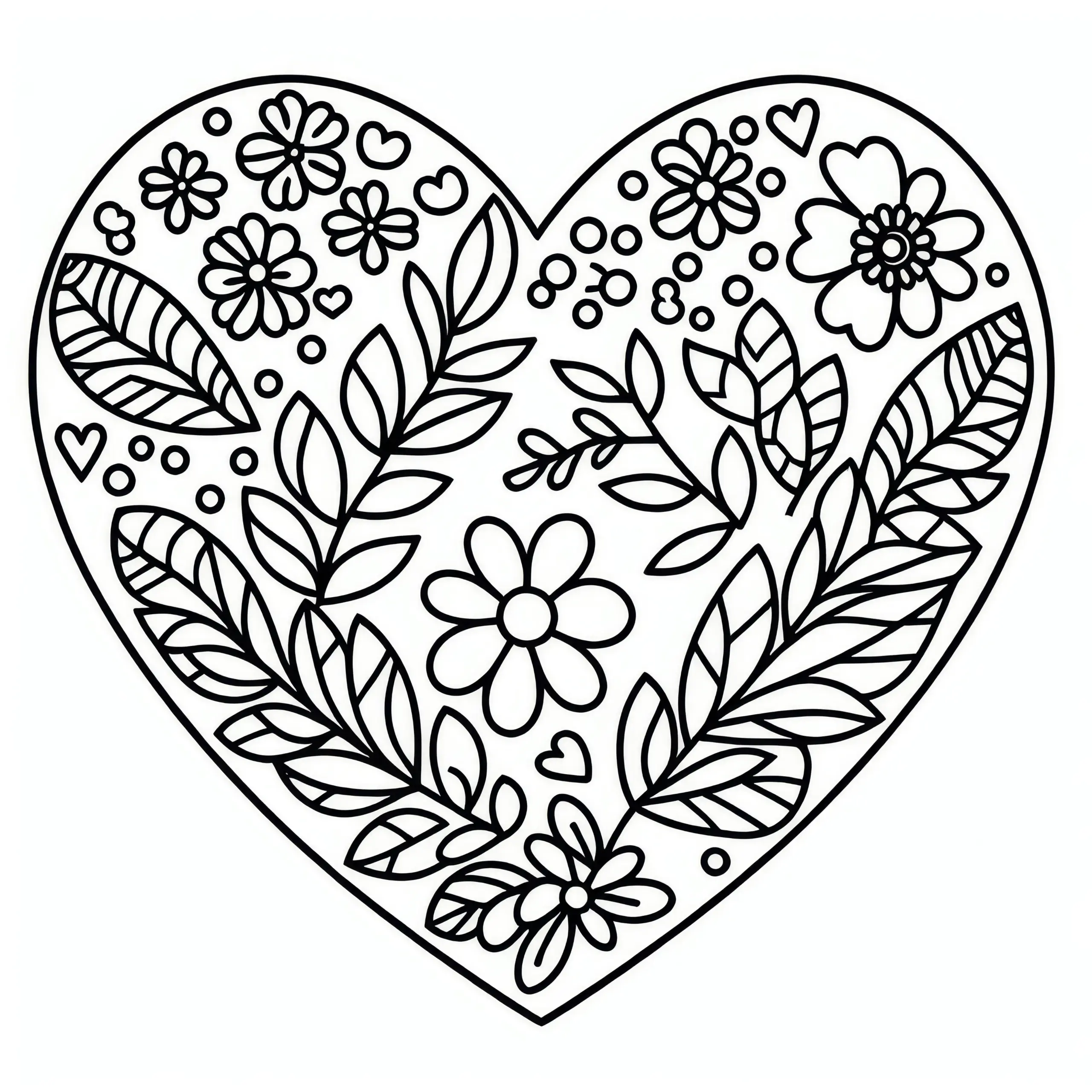 Herz mit Blumenmuster: Einfache Malvorlage zum Frauentag (Kostenlos) (Ausmalbild)