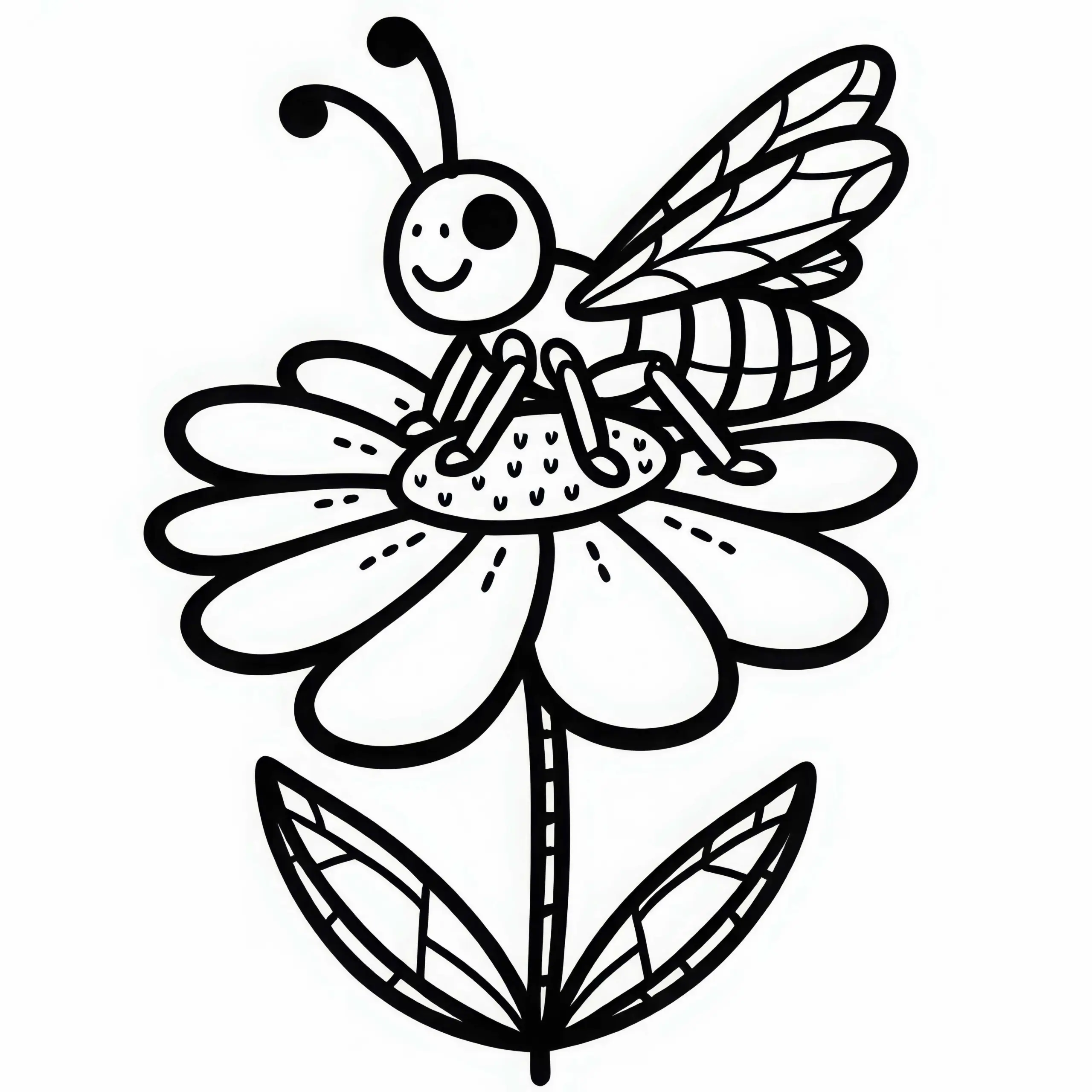 Heuschrecke sitzt auf Blume: Ausmalbild zum Download (Kostenlos)