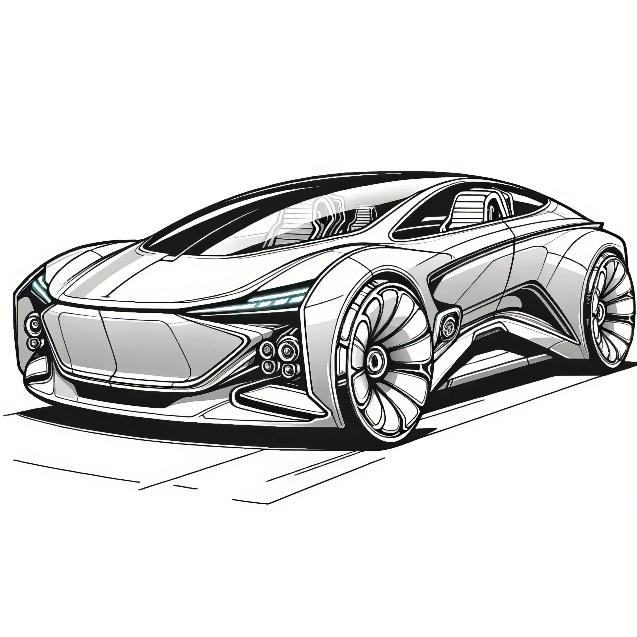 Hochmodernes, futuristisches Auto: Sportwagen Ausmalbild gratis Download