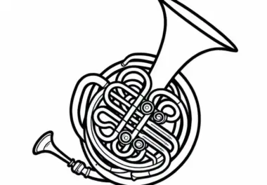 Horn und Waldhorn Ausmalbild – kostenloses Blechblasinstrument