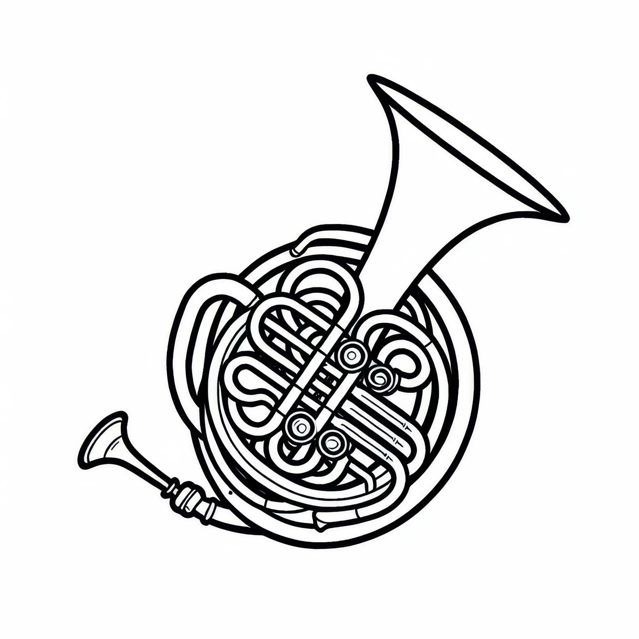 Horn und Waldhorn Ausmalbild – kostenloses Blechblasinstrument