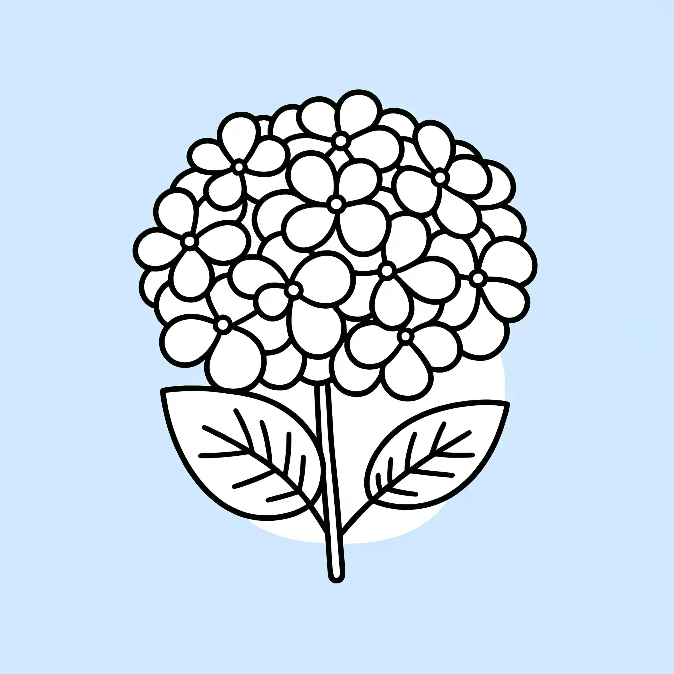 Hortensienblüten: Einfache Malvorlage für Kinder (Gratis) (Ausmalbild)