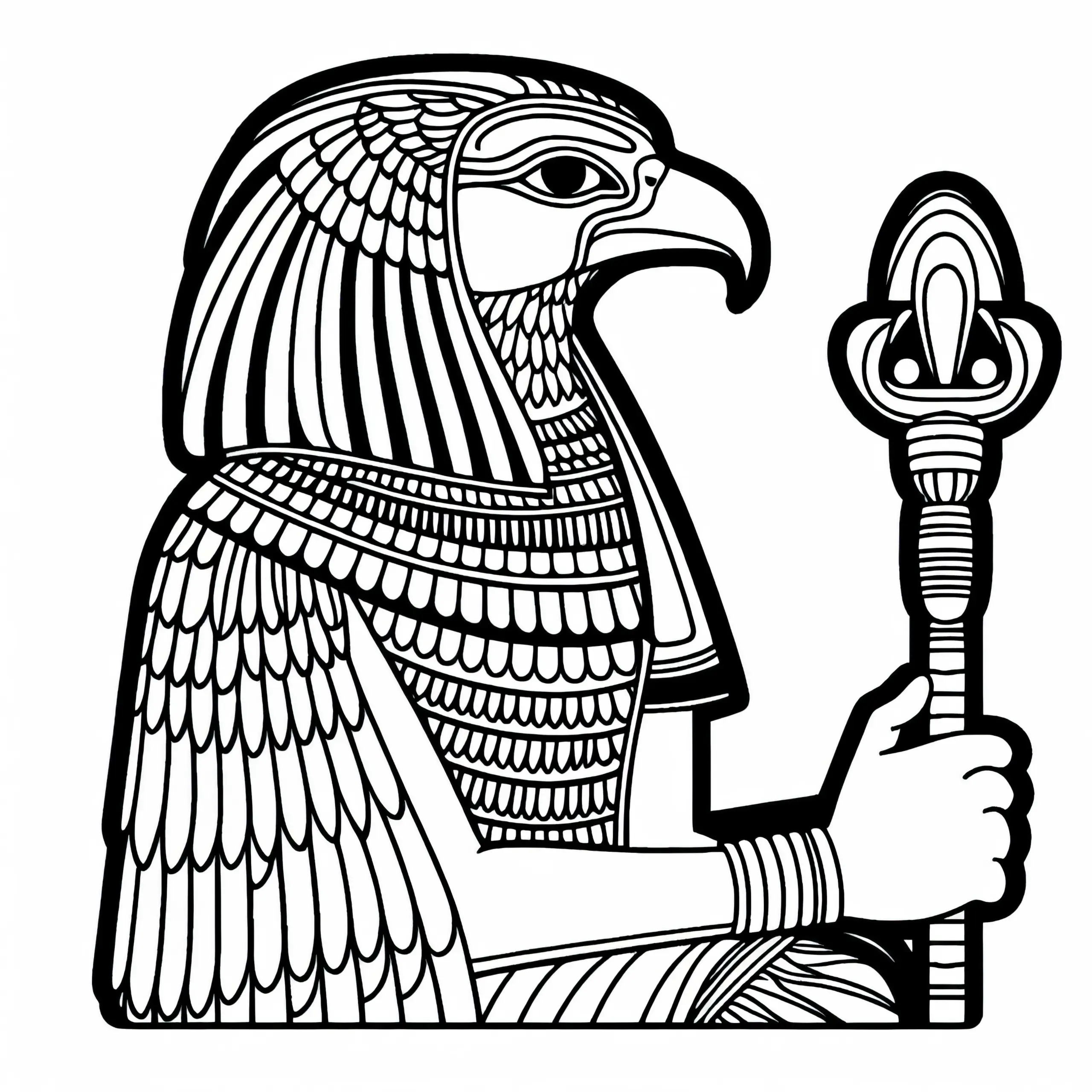 Horus mit Falkenkopf und ägyptischem Zepter als Ausmalbild – ägyptische Mythologie kostenlos