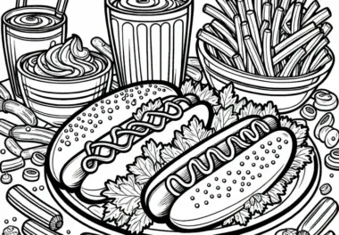 Hot Dogs als Hauptgericht Malvorlage Gratis