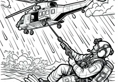 Hubschrauber bei Rettungsaktion – Ausmalbild Kostenlos