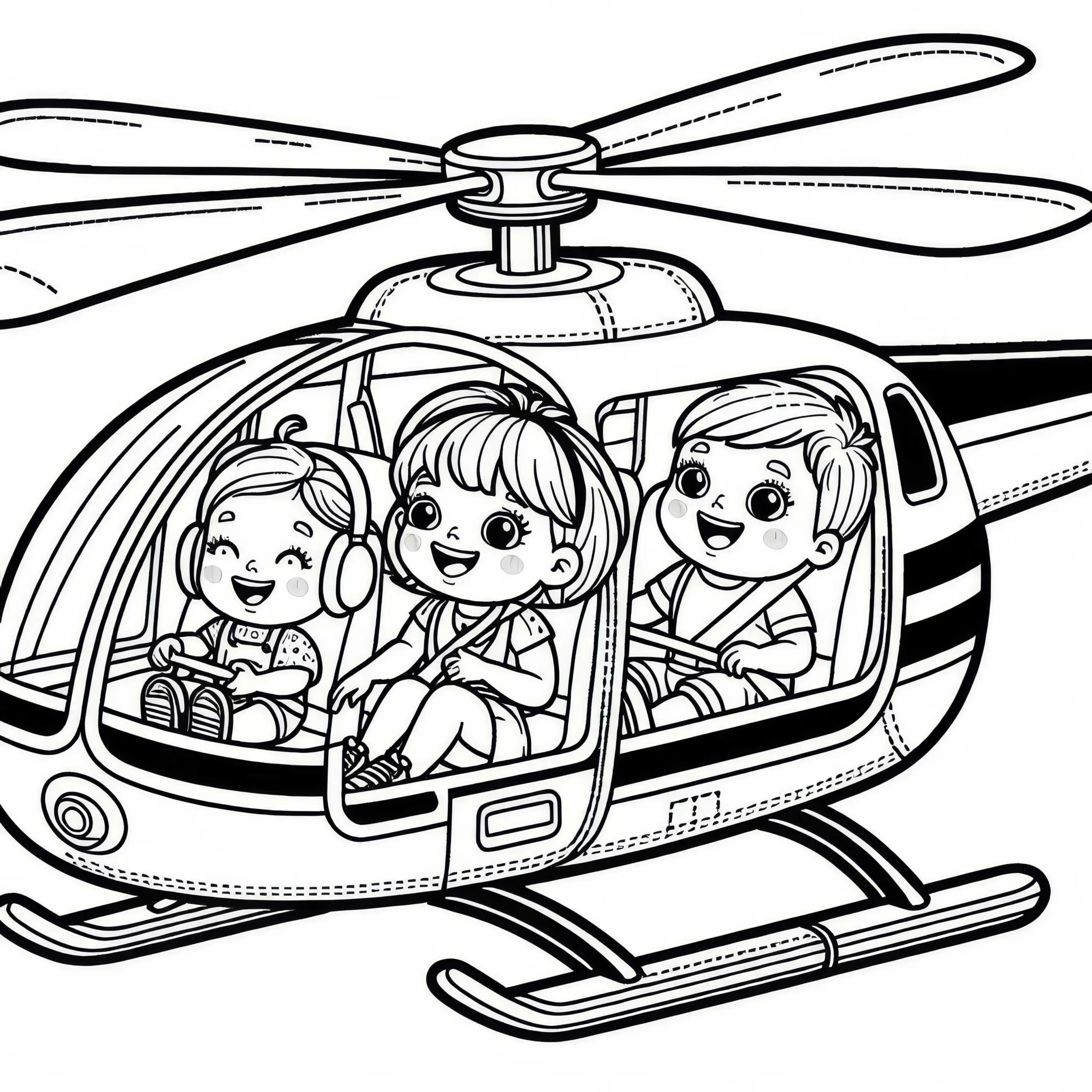 Hubschrauber mit Kindern – Ausmalbild gratis