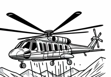 Hubschrauber über Wasser – Malvorlage gratis