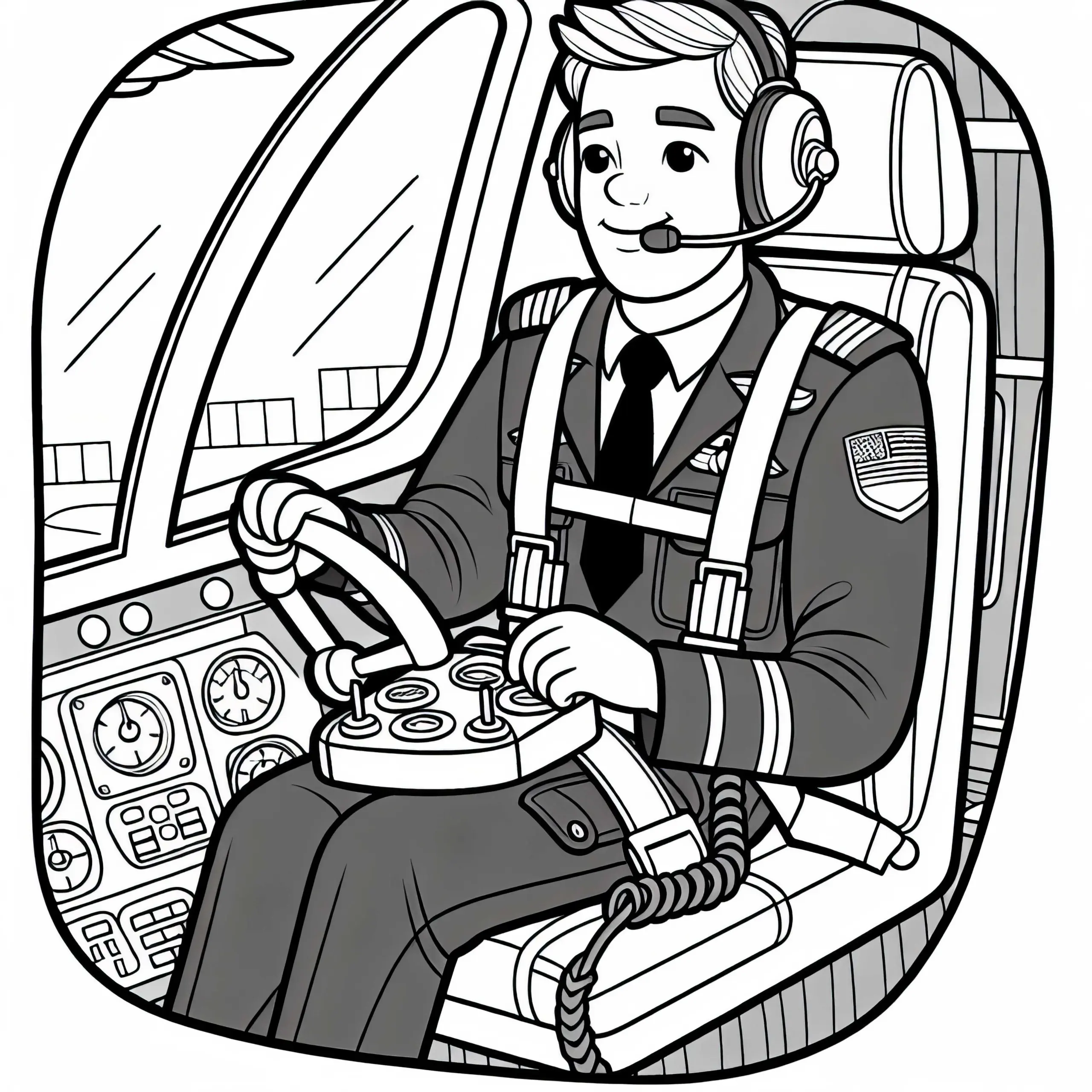 Hubschrauberpilot im Cockpit – Ausmalbild kostenlos