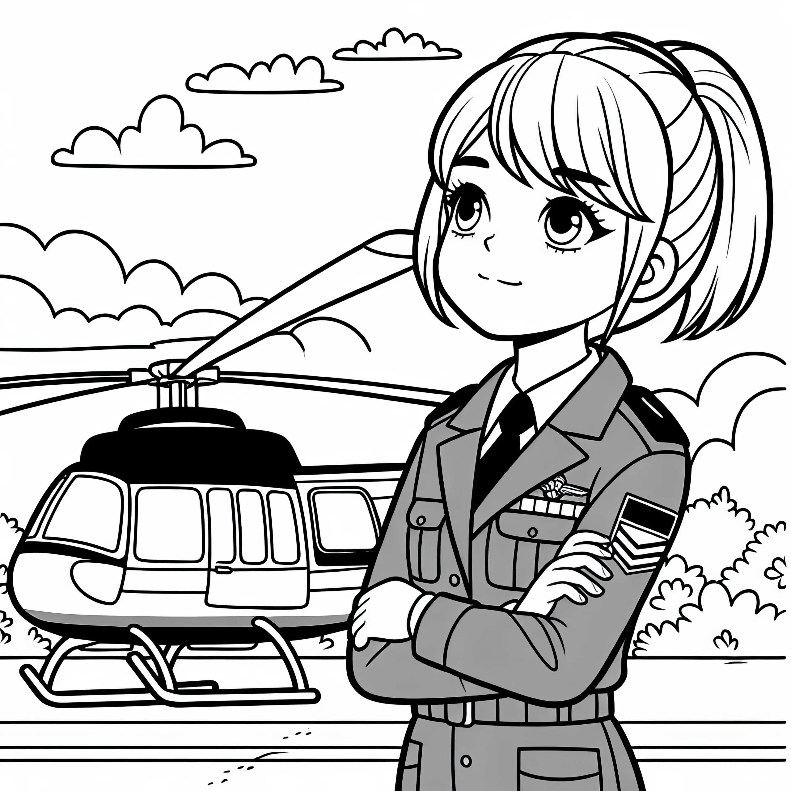Hubschrauberpilotin Ausmalbild Kostenlos zum Download