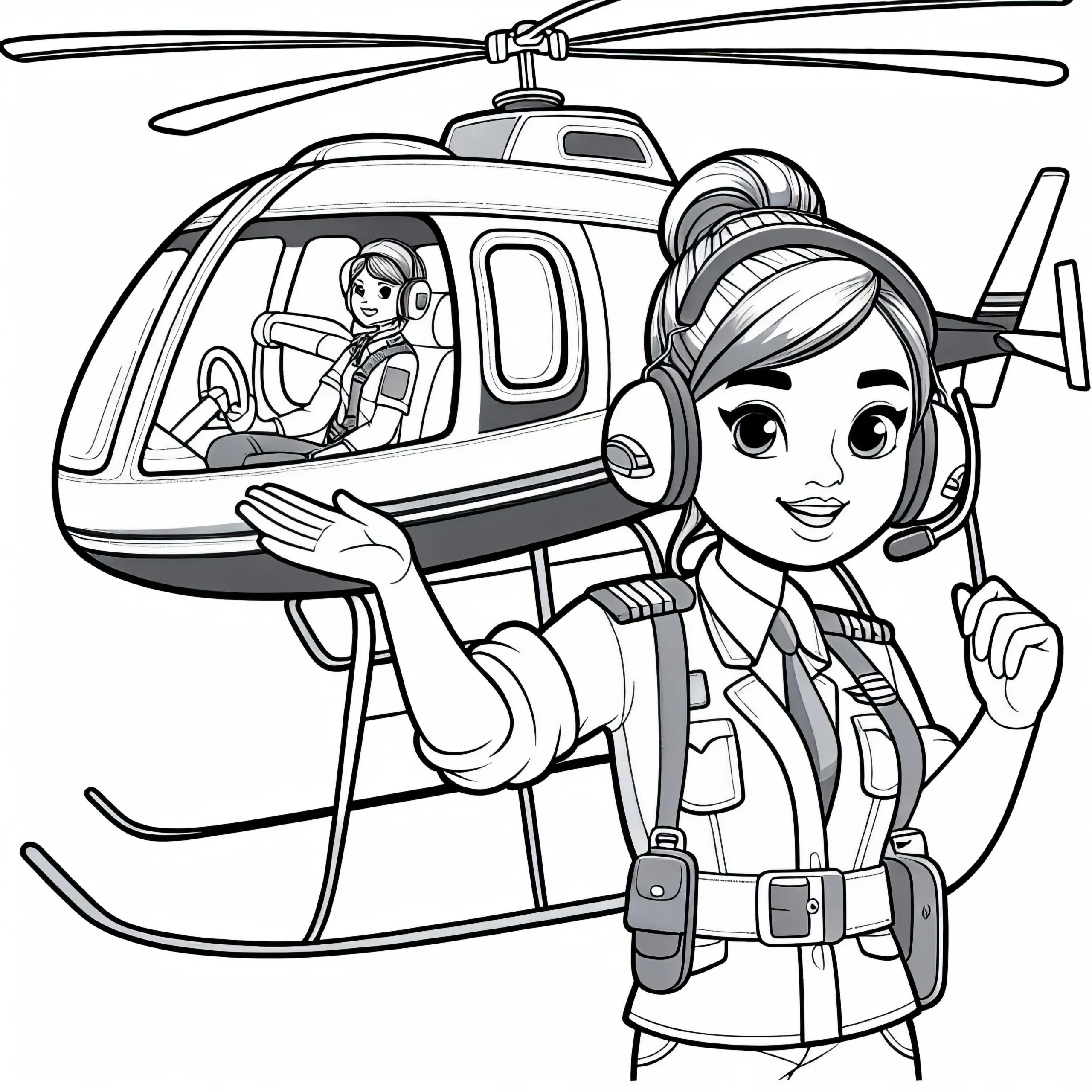 Hubschrauberpilotin gibt Signal zum Abflug – Ausmalbild gratis