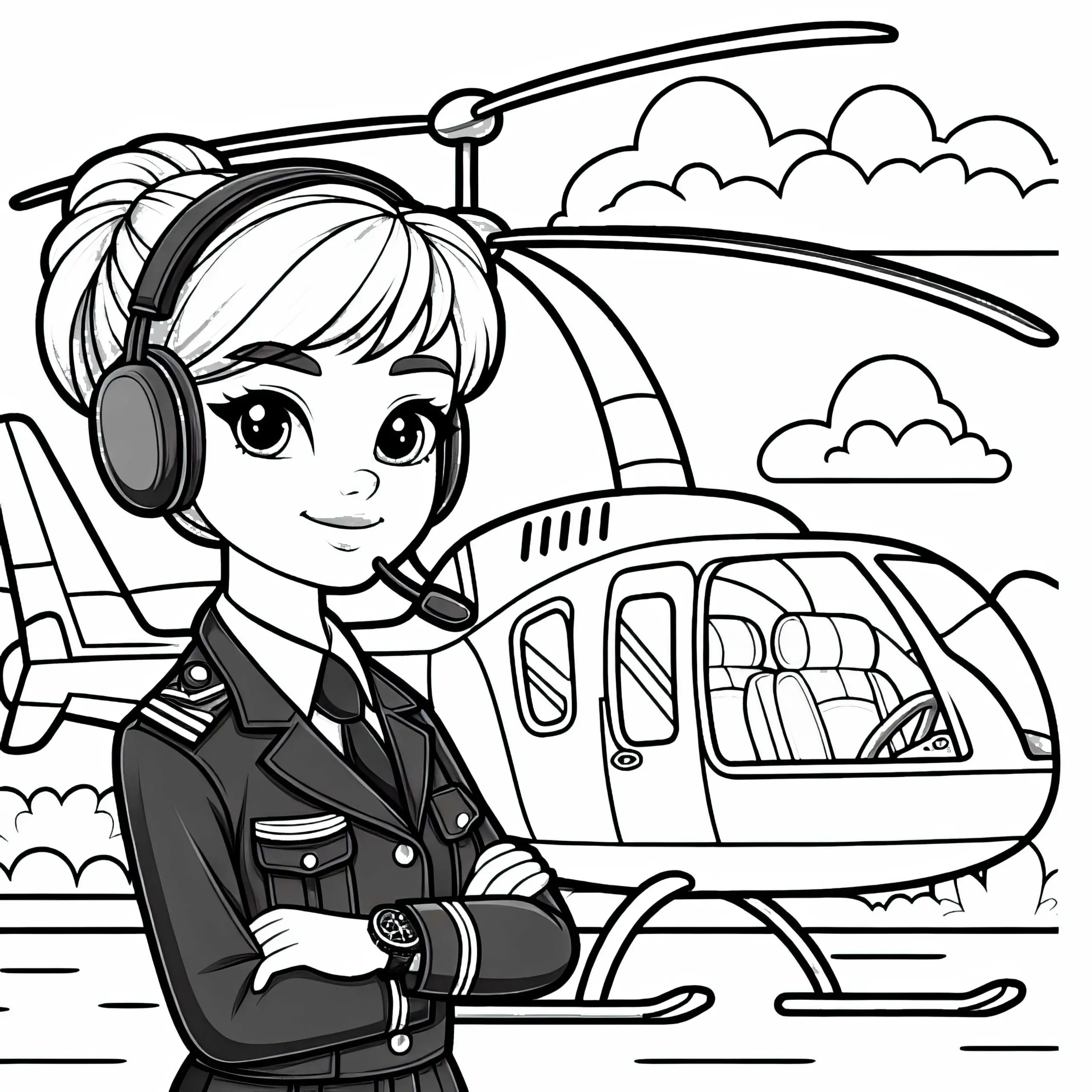 Hubschrauberpilot – Malvorlage Gratis (Ausmalbild)