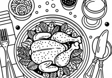 Huhn als Hauptgericht – Ausmalbild kostenlos