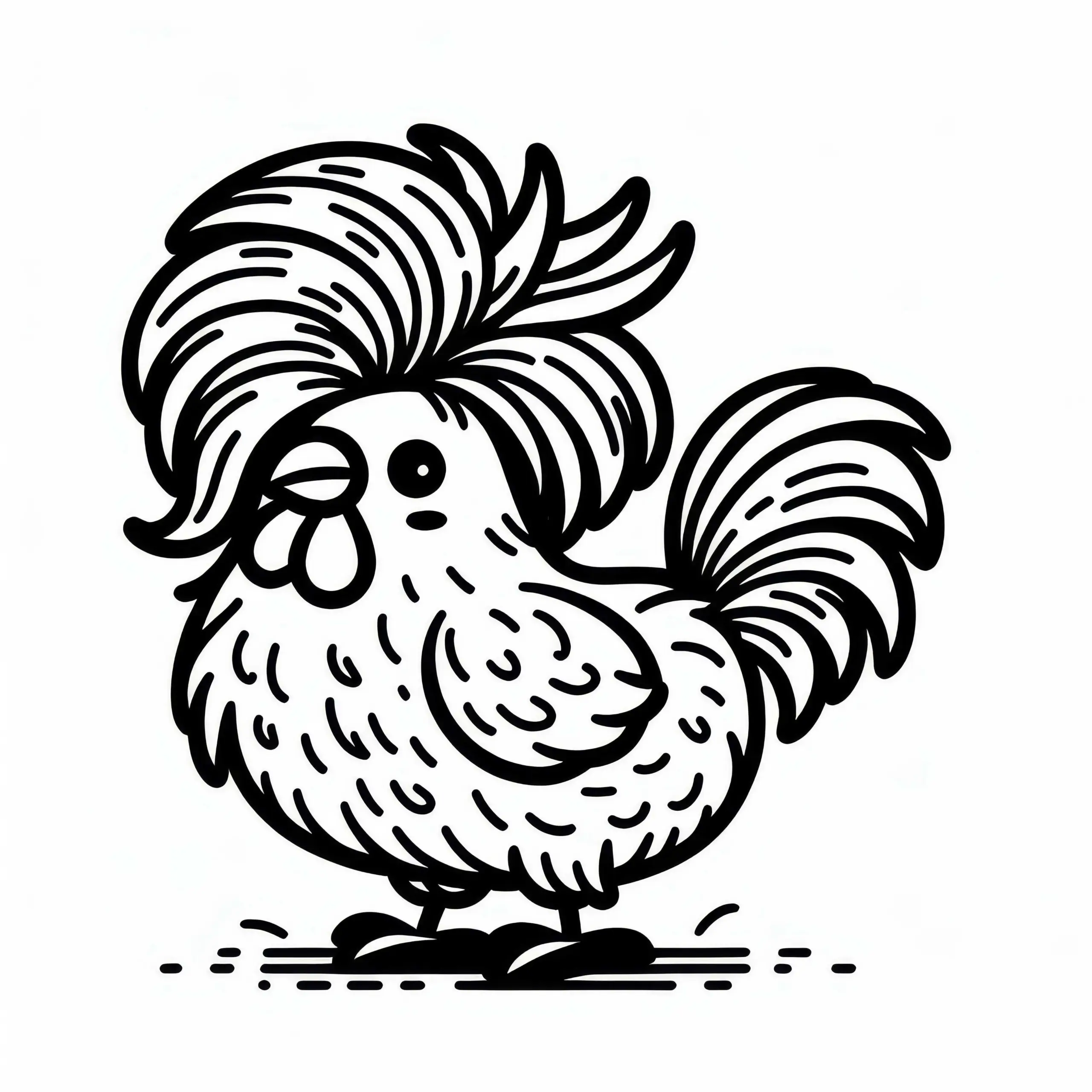 Huhn mit lustiger Frisur: Einfache Malvorlage (Kostenlos) (Ausmalbild)