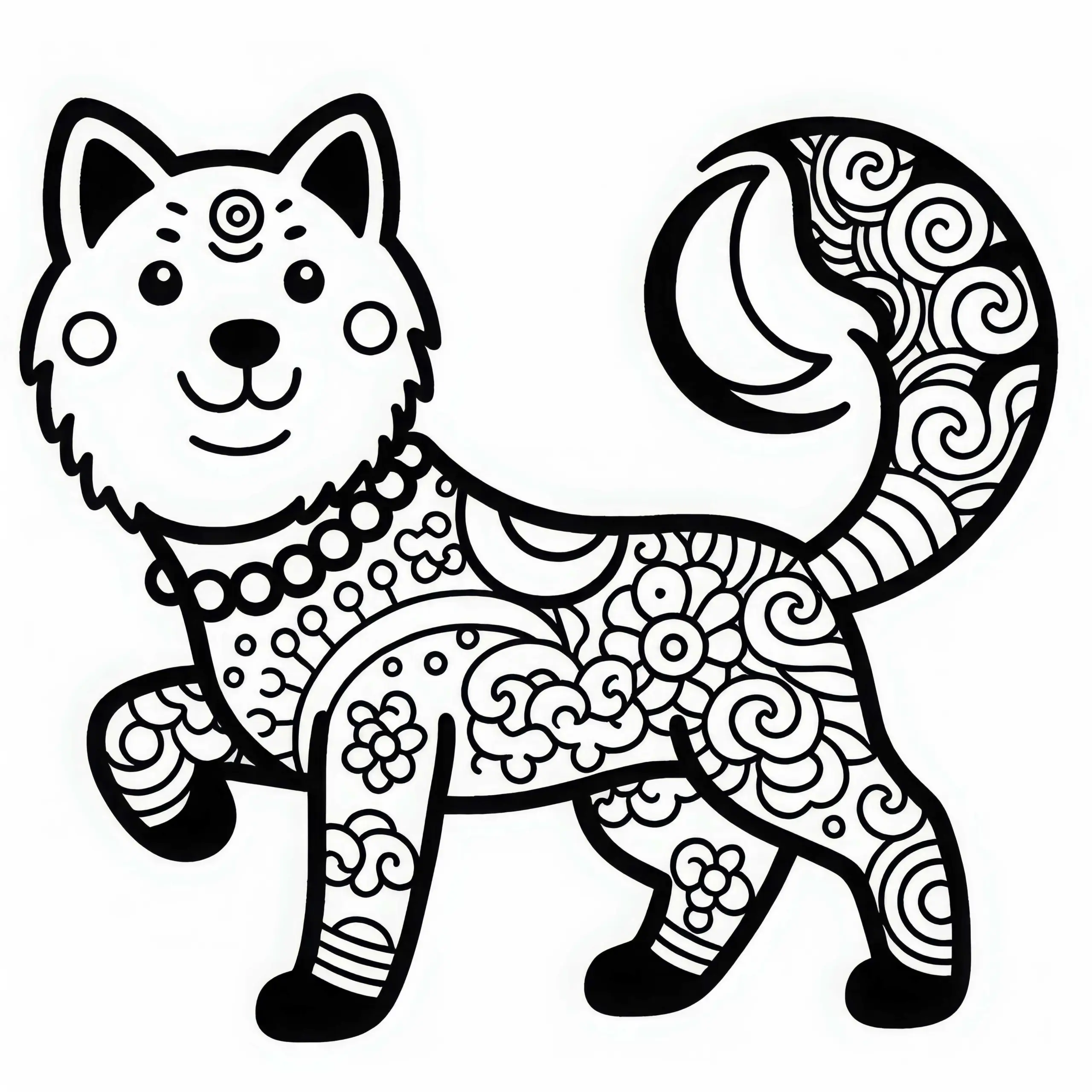 Hund Malvorlage Tierkreiszeichen Chinesisch Japanisch Kostenlos (Ausmalbild)