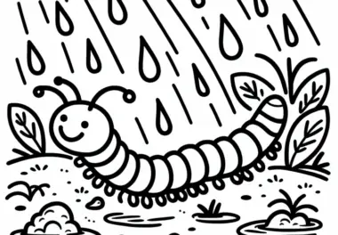 Ausmalbild eines Hundertfüßers im Regenschauer kostenlos herunterladen
