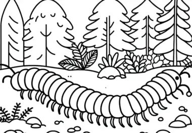 Hundertfüßer kriecht über Waldboden – Malvorlage kostenlos
