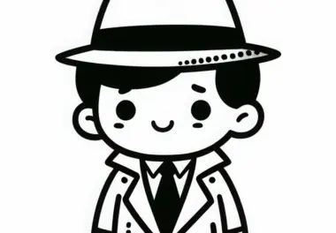 Hut und Trenchcoat eines Detektivs – Ausmalbild einfach kostenlos
