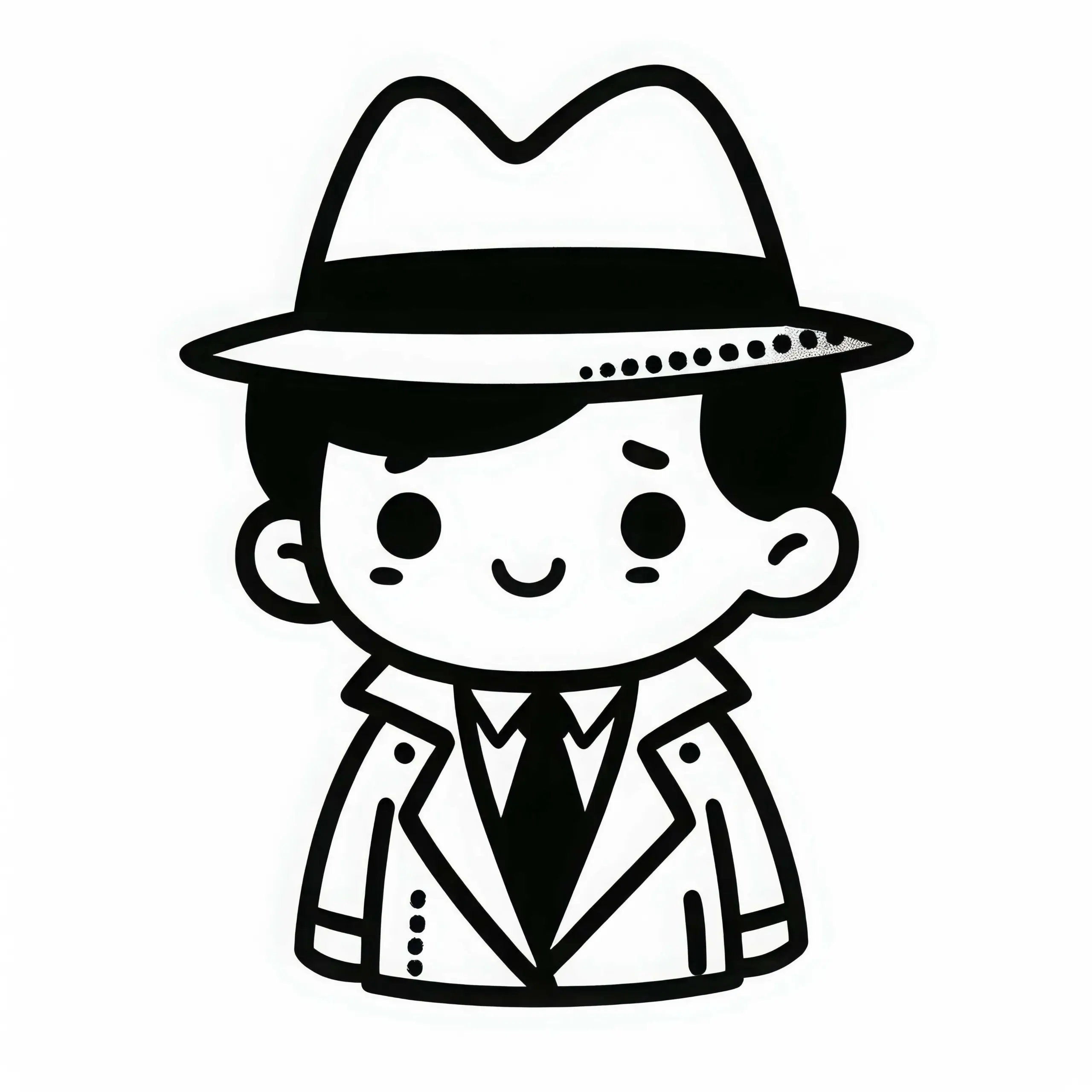Hut und Trenchcoat eines Detektivs – Ausmalbild einfach kostenlos