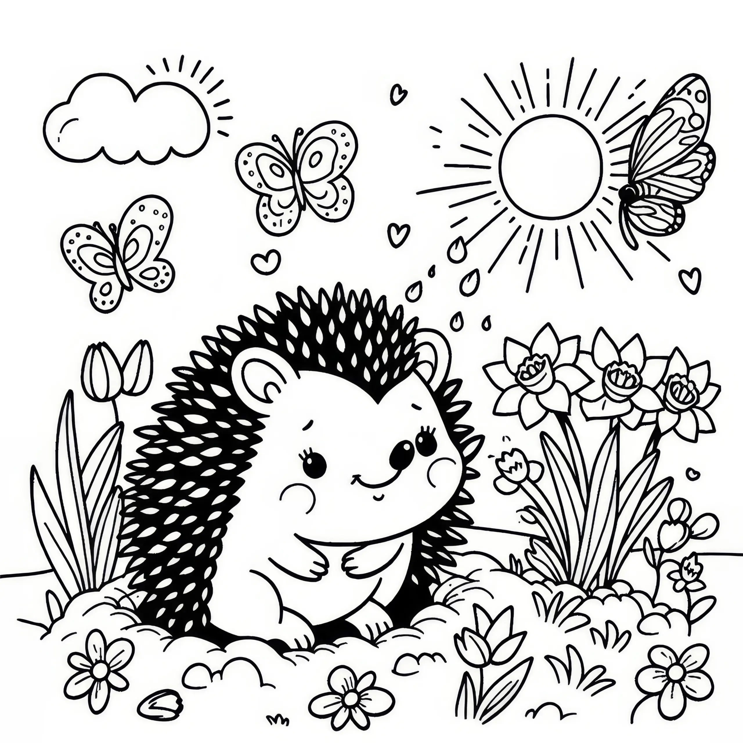 Igel erwacht aus Winterschlaf: kostenloses Ausmalbild